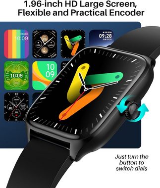 SOUYIE Smartwatch (1,96 Zoll, iOS,Android), mit Telefonfunktion Fitnessuhr Pulsmesser IP67 Wasserdicht Armbanduhr