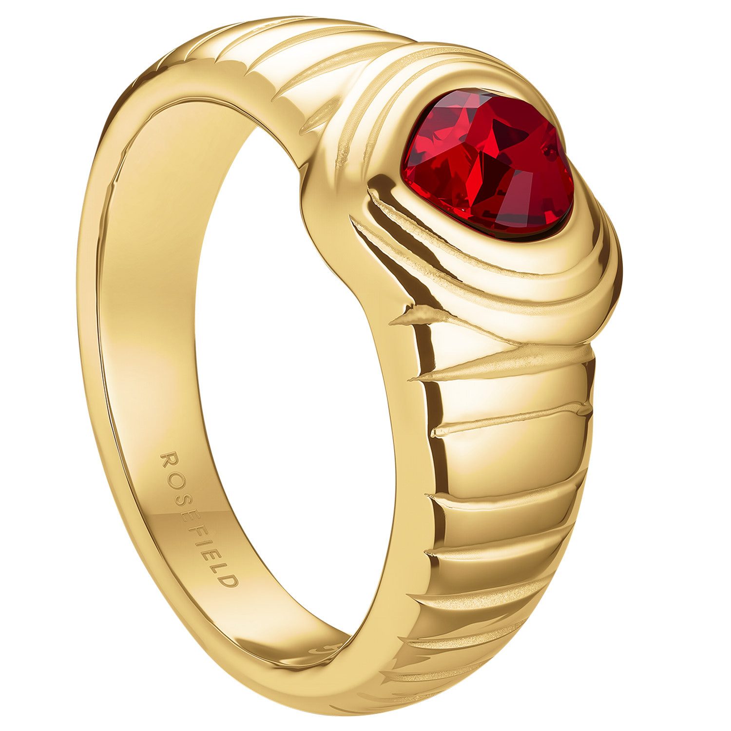 ROSEFIELD Fingerring DamenHerz Goldfarben Roter Kristall