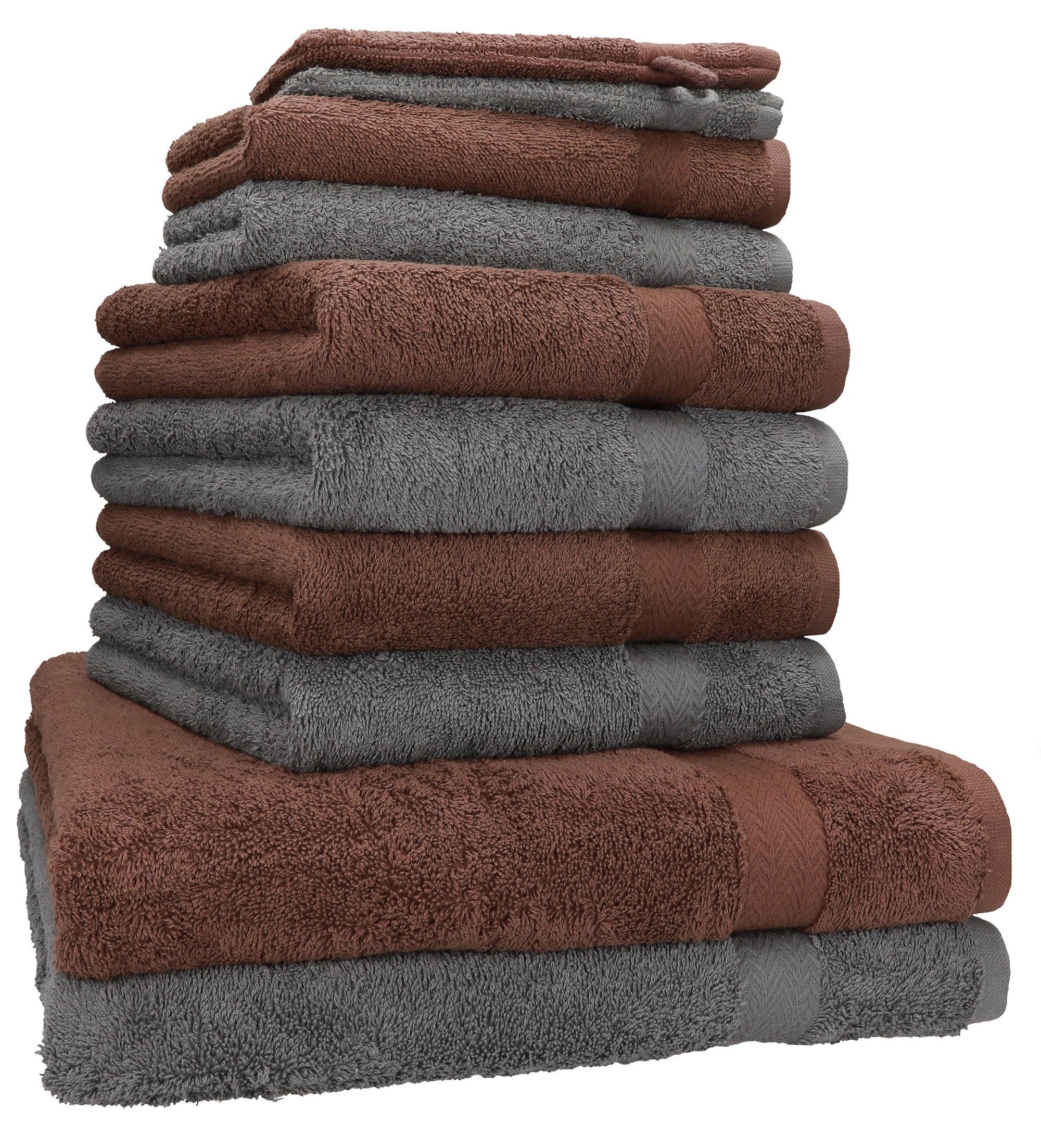 Betz Handtuch Set 10-TLG. Handtuch-Set Premium Farbe Anthrazit & Nussbraun, 100% Baumwolle, (10-tlg)