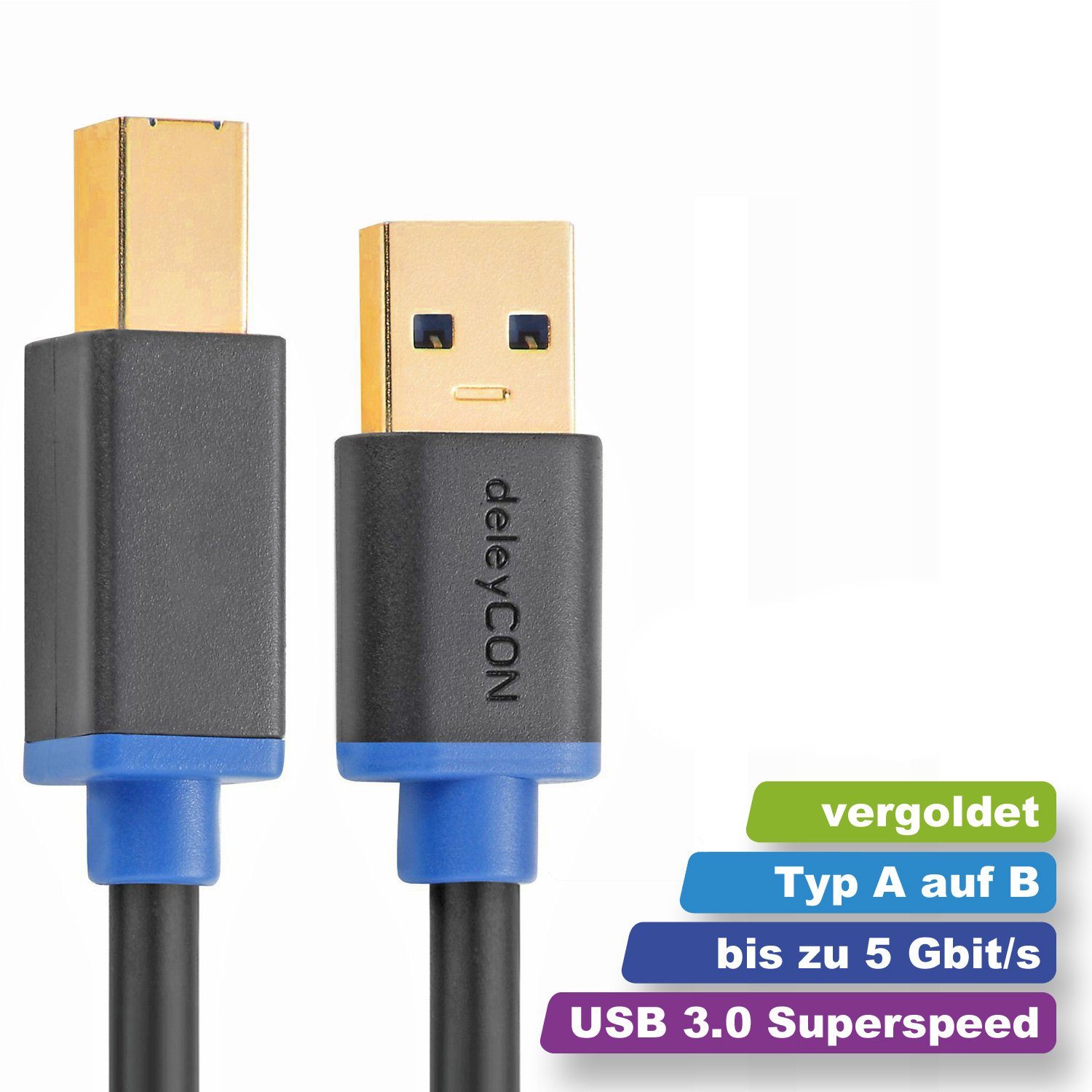 deleyCON deleyCON 1,5m USB 3.0 Scanner- Druckerkabel USB A-Stecker zu USB-Kabel