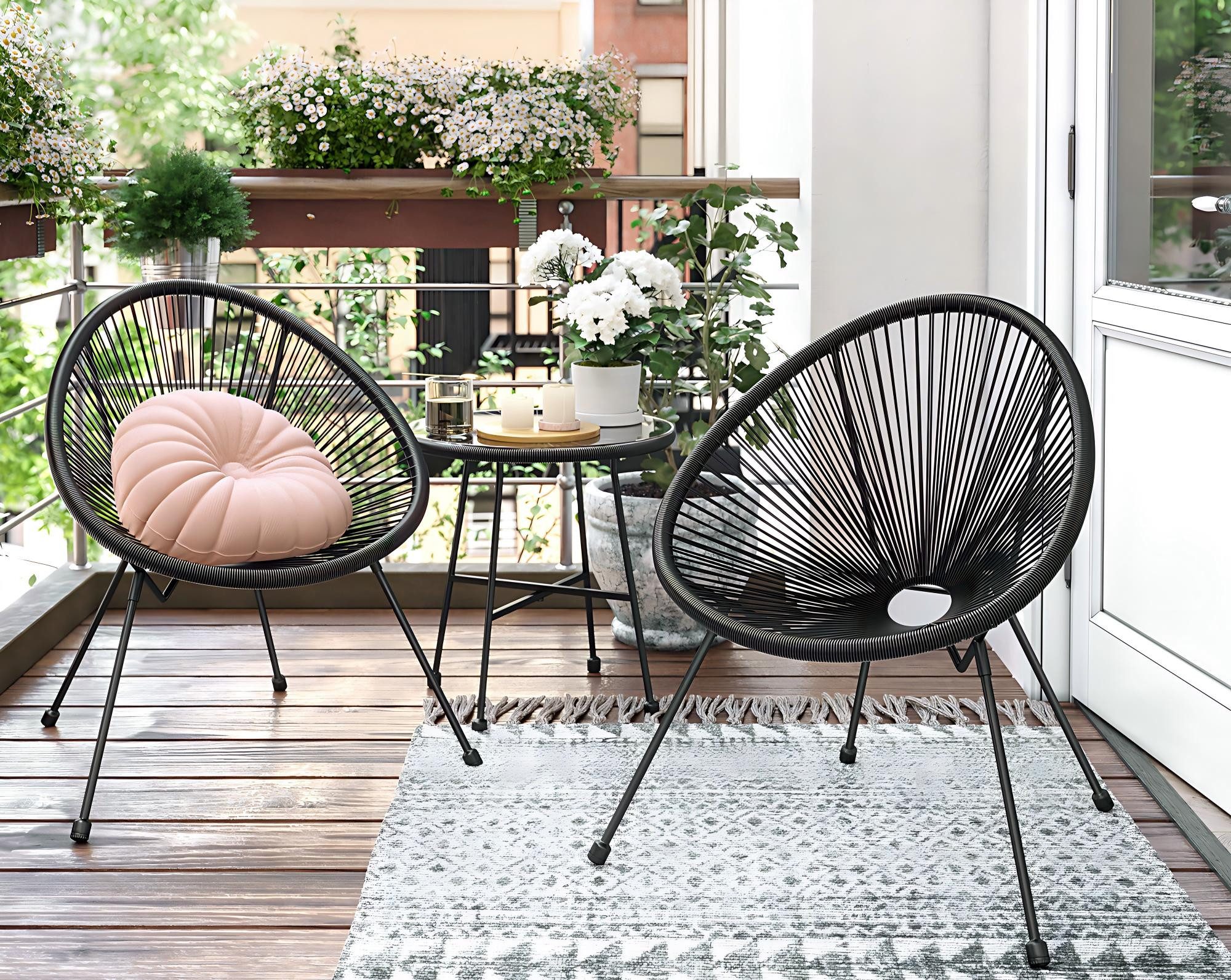 SONGMICS Gartenlounge-Set Balkonmöbel 3er Set Gartenmöbel-Set, (3-tlg., 1 Tisch, 2 Stühle), für Terrasse, Garten, 2 Stühle, und Außenbereich, Sitzgruppe, Innen-