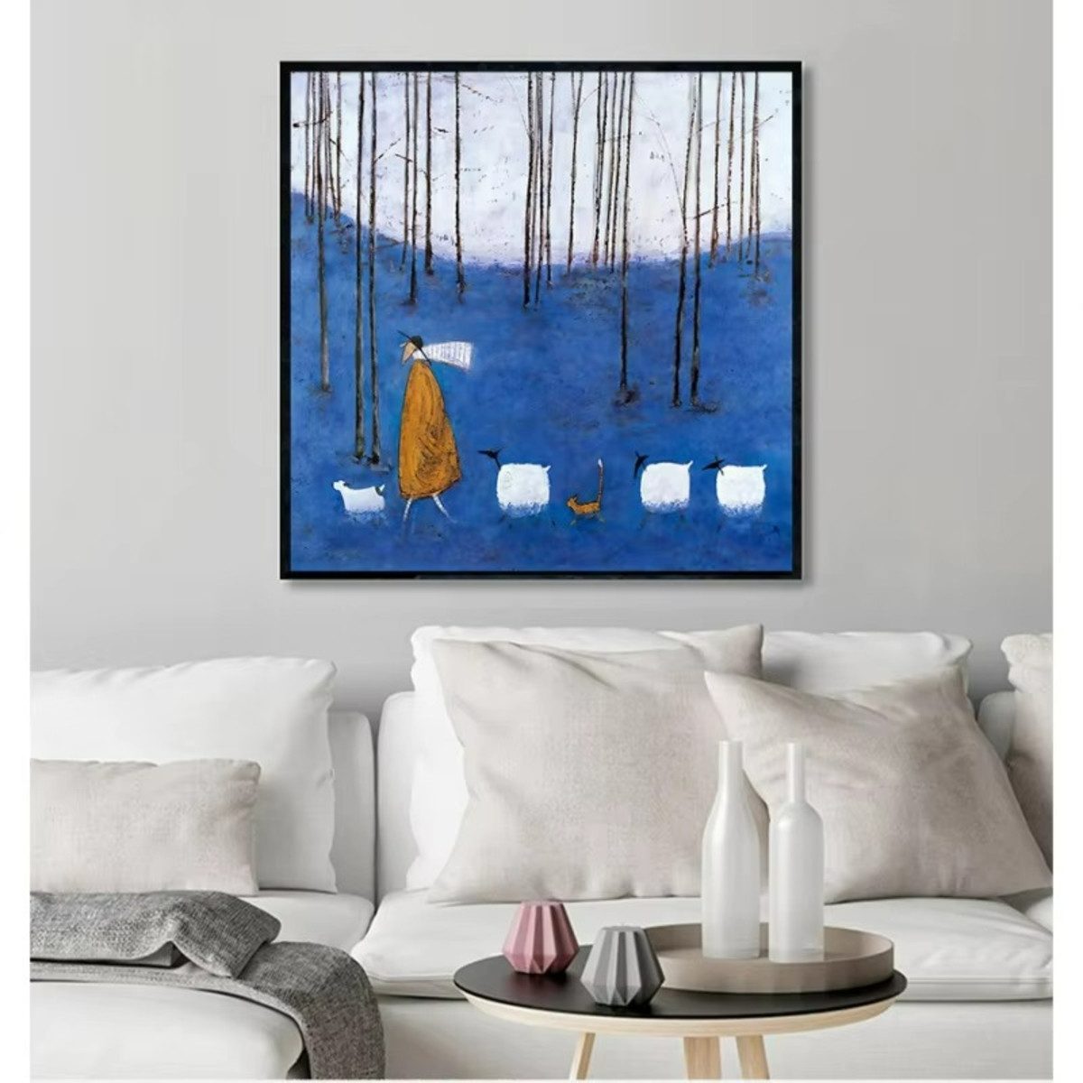 TPFLiving Kunstdruck (OHNE RAHMEN) Poster - Leinwand - Wandbild, Nordische Retro-Landschaft Leuchtturm Wandkunst Hund Haustier Leinwand (Leinwandbild XXL), Farb – Bild 4 von 5