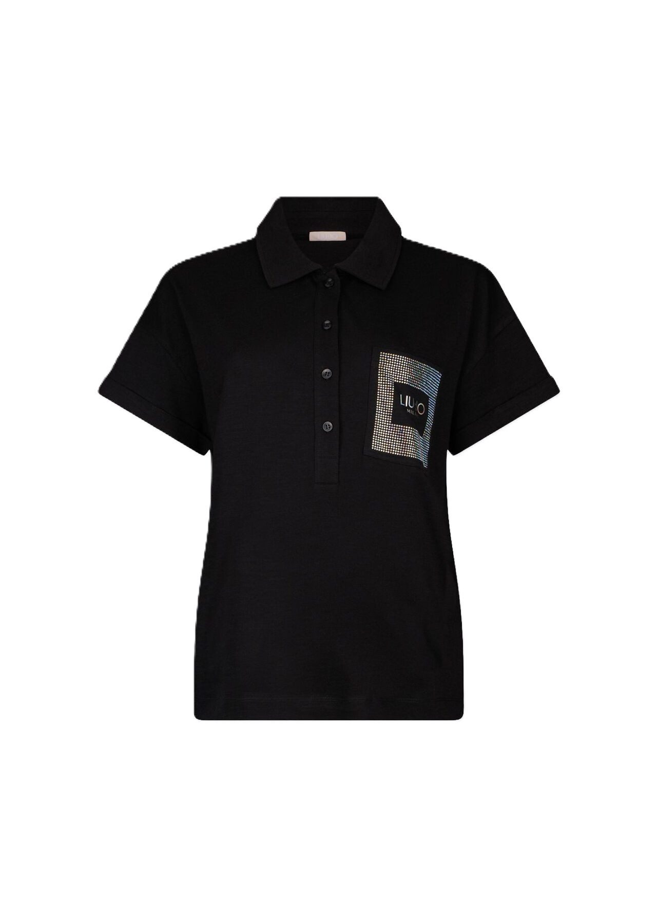 Liu Jo Kurzarmshirt - Poloshirt Damen - Damenshirt - T-Shirt - Shirt mit Strass - schwarz