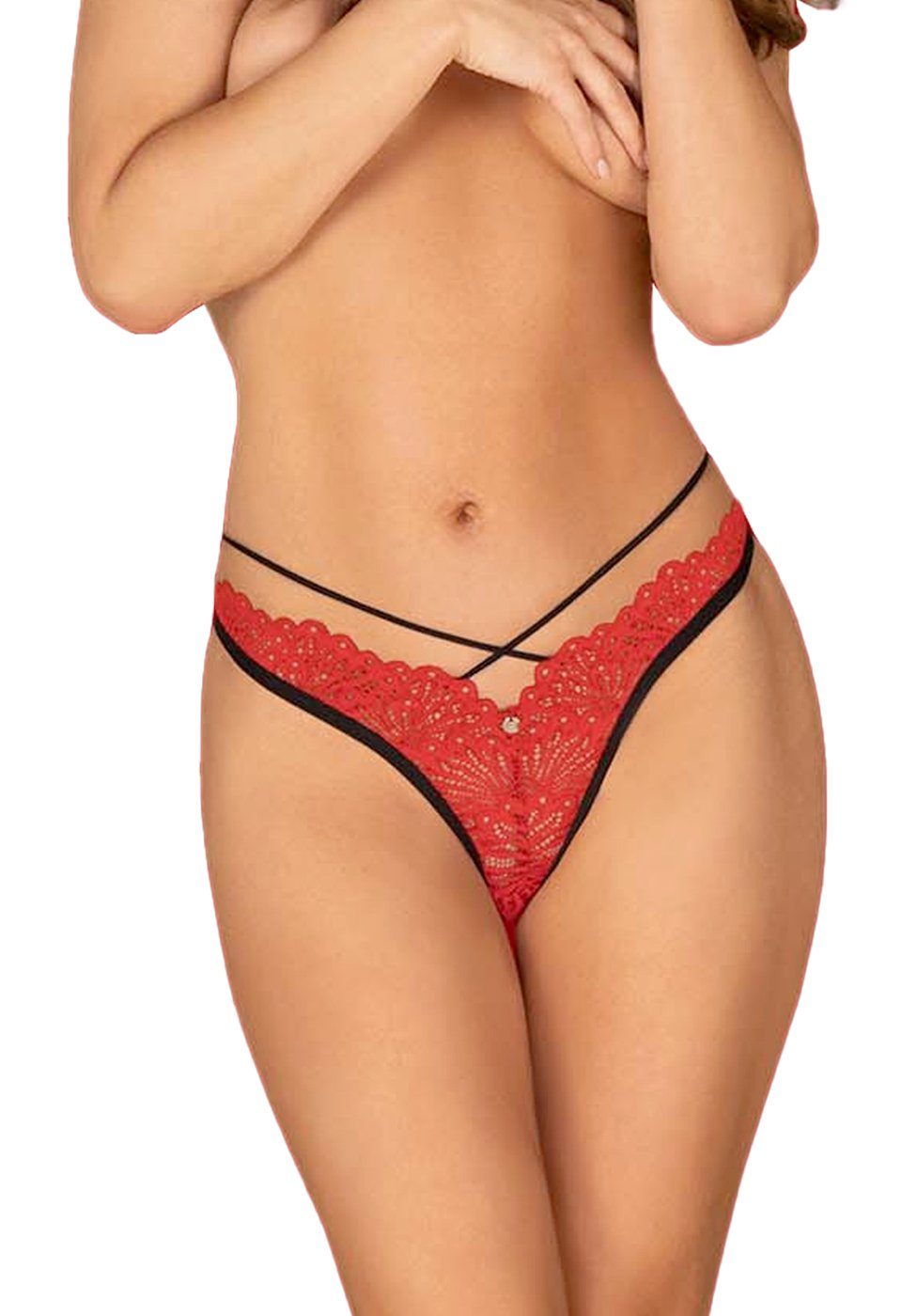String Mettia String-Tanga mit Spitze - rot/schwarz