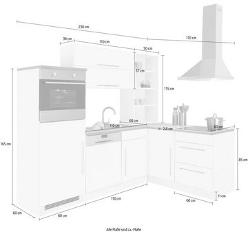 Kochstation Winkelküche KS-Samos, ohne E-Geräte, Stellbreite 230 x 170 cm