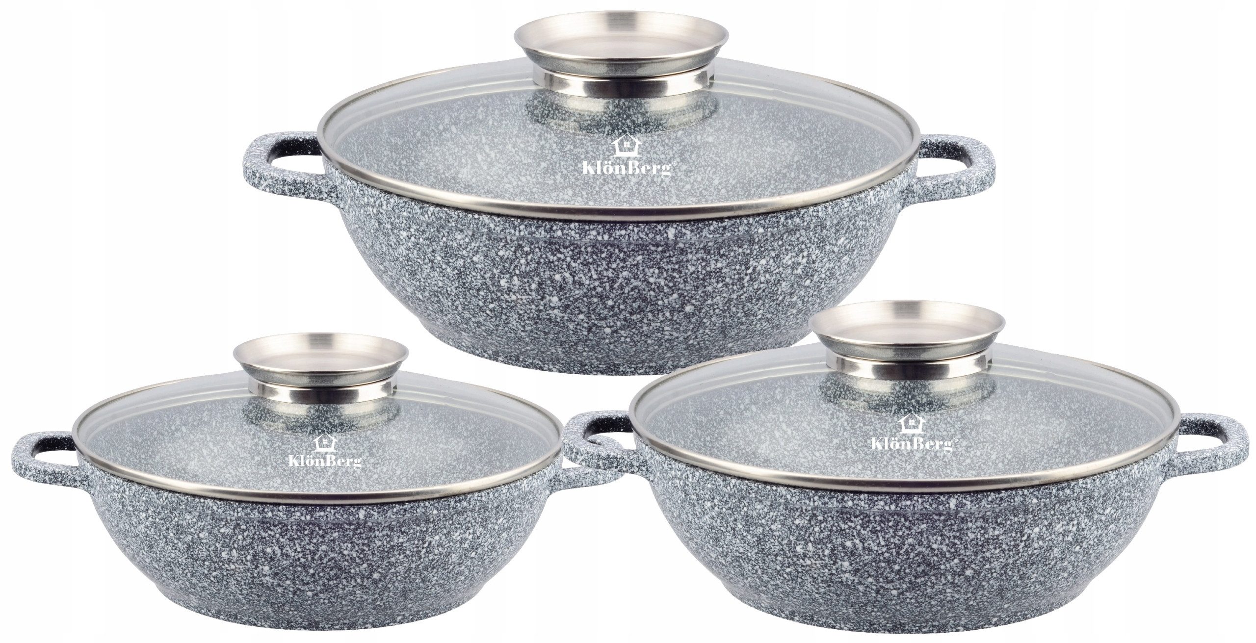 KlönBerg Topf-Set Schöne niedriger Töpfe mit Steinbeschichtung 3 verschiedenen Größen, Aluminiumguss, Aluminium, Keramik, Edelstahl (Passt in jede Küche! (1.7L / 2.6L / 3.9L), 6-tlg., Es ist eine perfekte Geschenkidee für jeden Anlass), Innovative Aroma K
