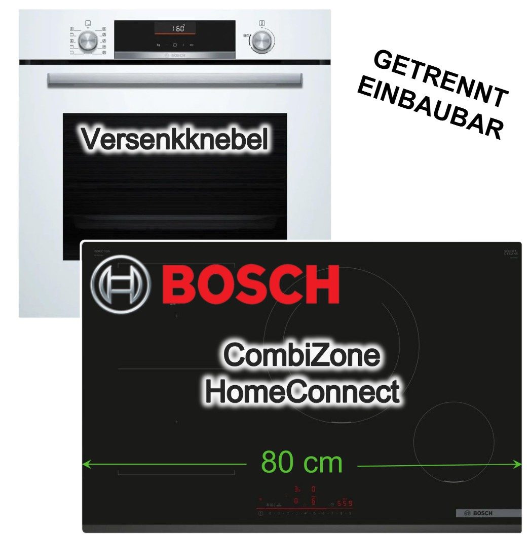 BOSCH Backofen-Set Einbaubackofen Air Fry + Induktionskochfeld 80cm CombiZone Booster, mit Nein, EcoClean Direct
