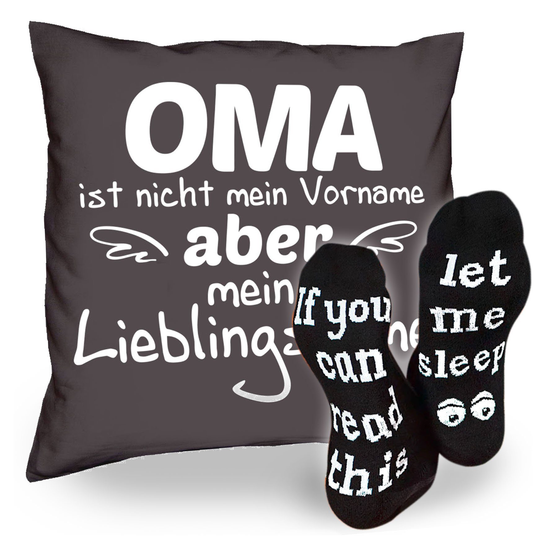 Soreso® Dekokissen Kissen Oma Lieblingsname & Sprüche Socken Sleep, Geschenk Geburstag Muttertag Weihnachten anthrazit