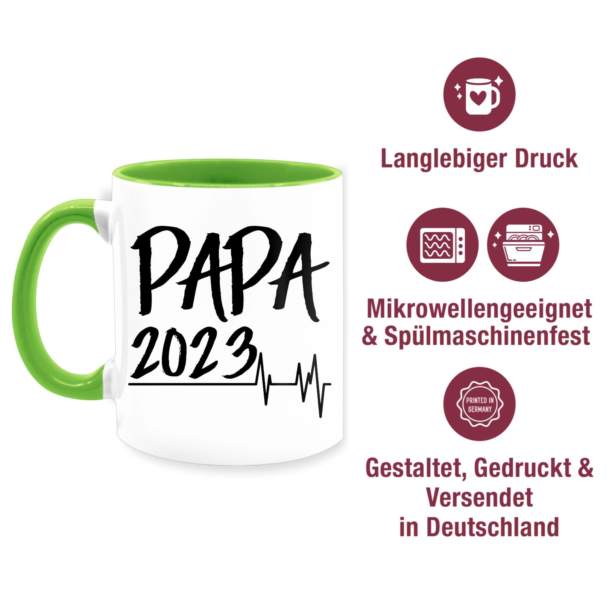 Papa Keramik, Kaffeetasse Geschenk Hellgrün 2023 Herzschlag, Shirtracer Tasse 2 Vatertag