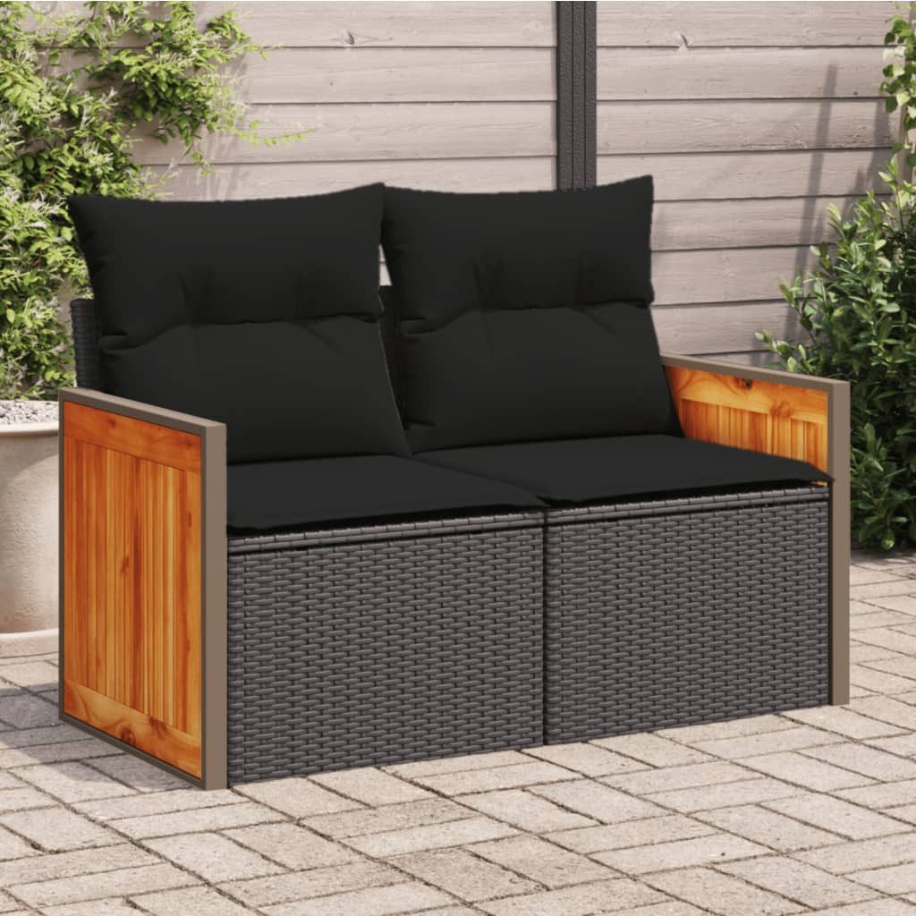 vidaXL Sofa, Gartensofa mit Kissen 2-Sitzer Schwarz Poly Rattan günstig online kaufen
