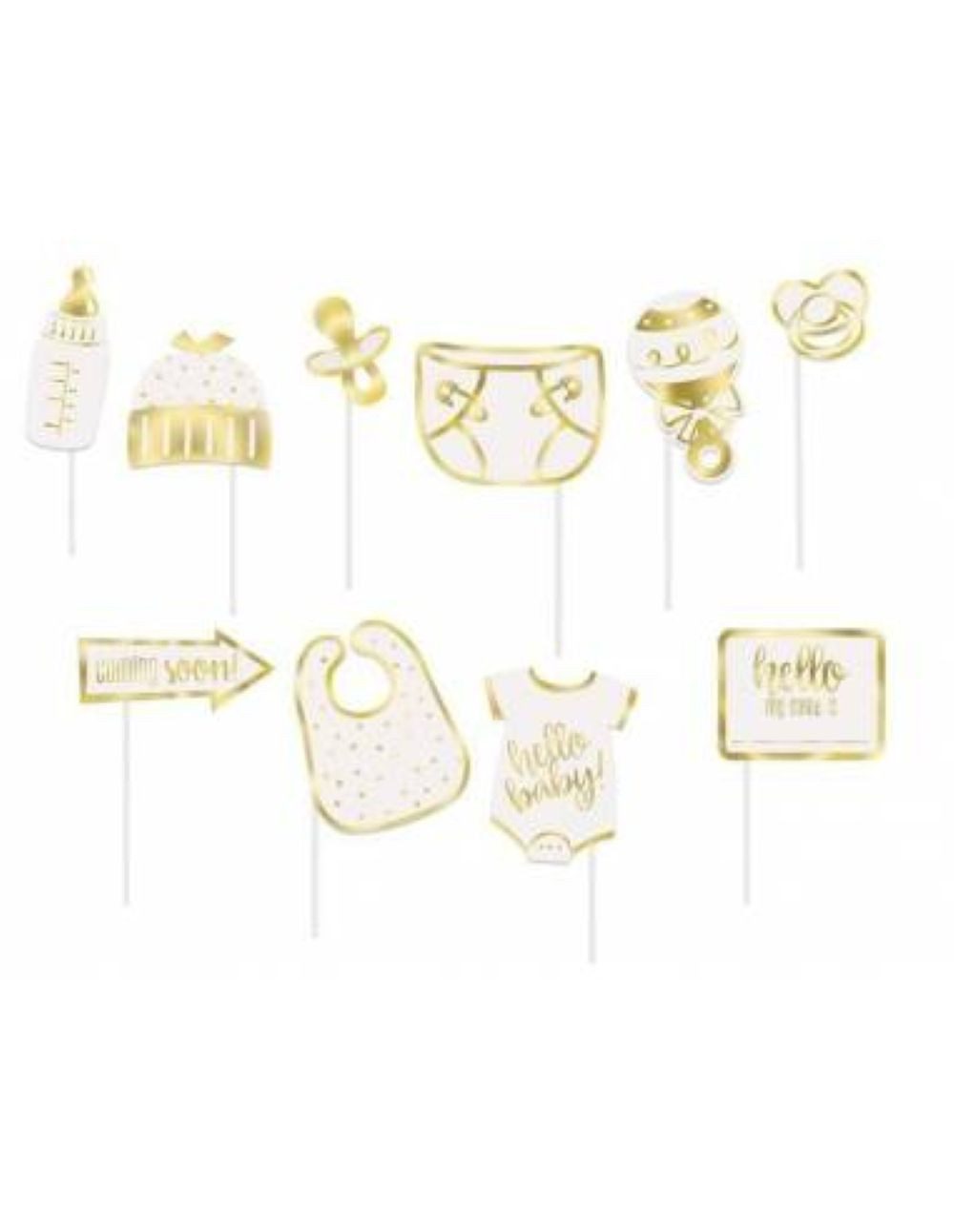 Unique Industries Inc. Hängedekoration Foto-Props Hello Baby Gold 10-tlg. Babyparty Dekor
