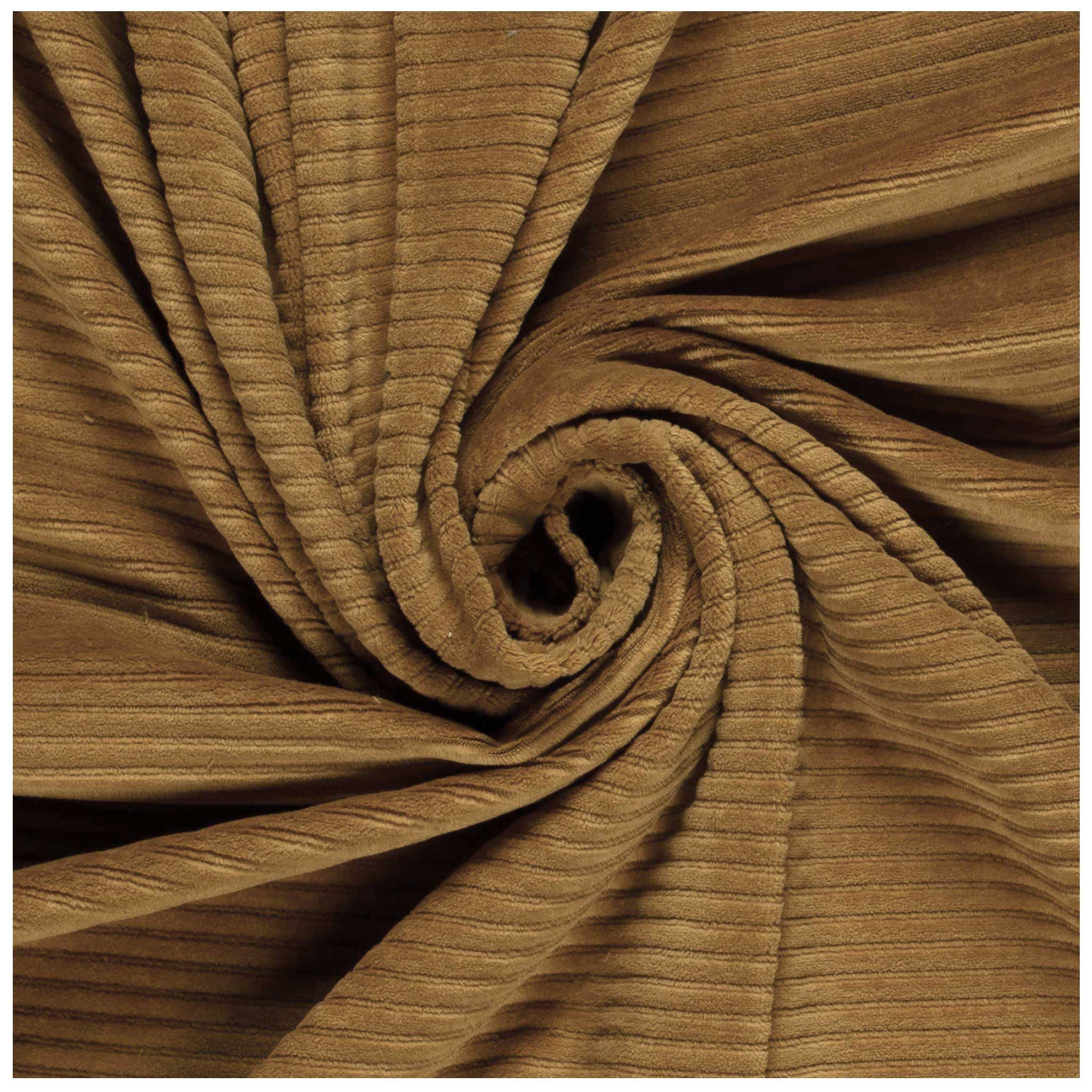 maDDma Stoff Velour Nicky breit gerippt uni ab 50 x 155cm Baumwolle Polyester Kord, 053 - kamel