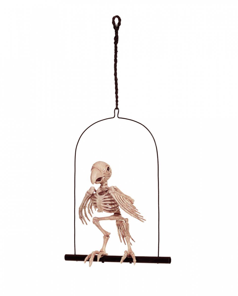 Dekoobjekt Papagei Skelett auf Vogelschaukel 32 cm als Hallow