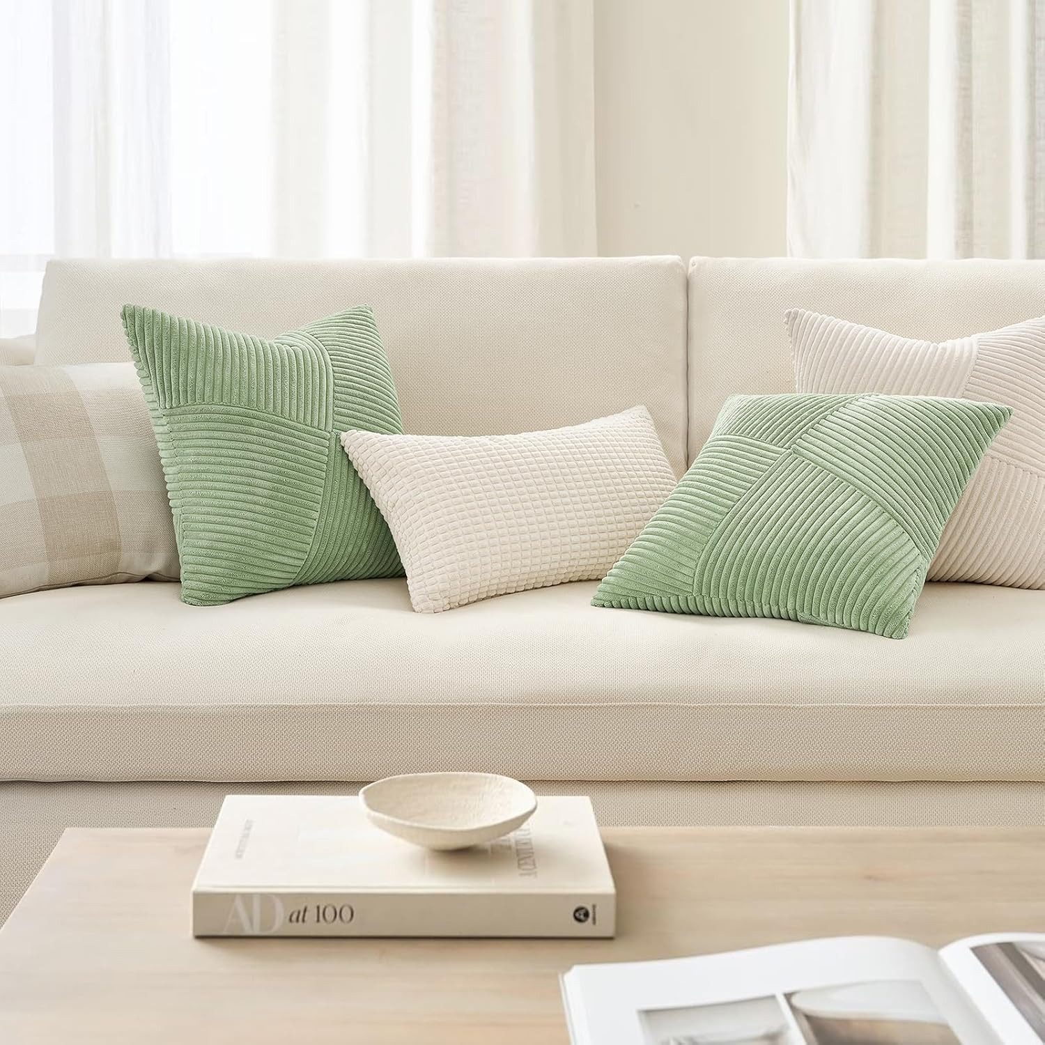 Topfinel Kissenbezüge Kordsamt 2er Set-Windmühle Streifen Muster-Sofakissen Wohnzimmer, Schlafzimmer, Kinderzimmer, Balkon-Deko Bestseller, Weich & Stylisch