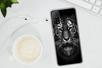 MuchoWow Handyhülle Tiger - Tiere - Schwarz - Weiß - Porträt - Wild, Phone Case, Handyhülle Xiaomi Mi 10T, Silikon, Schutzhülle