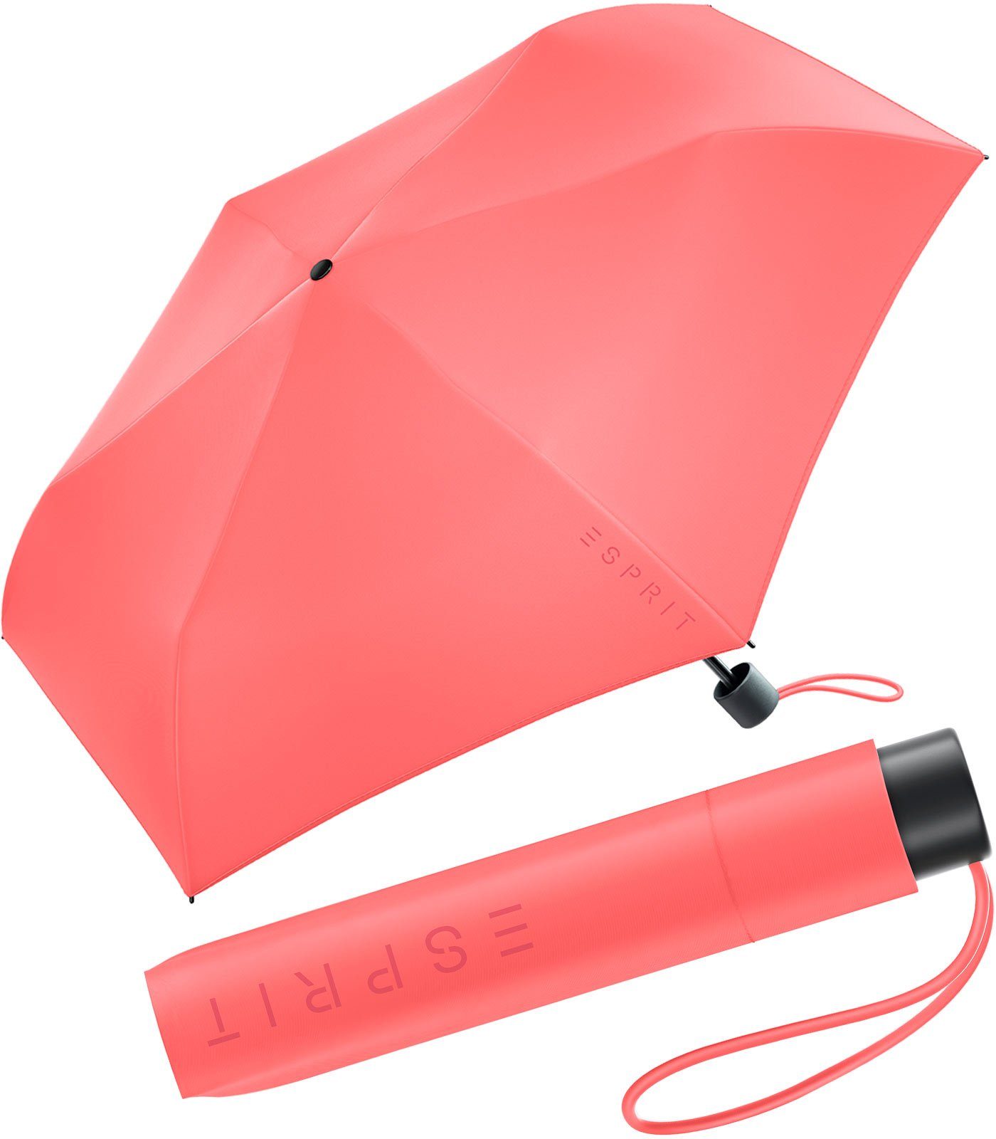 Slimline 2023, leicht, koralle Damen sehr Esprit neuen in Trendfarben Mini den Taschenregenschirm FJ Regenschirm