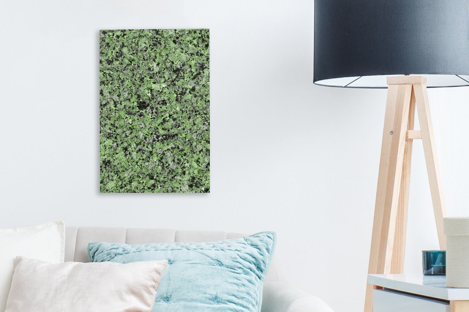 Grün Zackenaufhänger, Leinwandbild - bespannt Schwarz Gemälde, Kristall - inkl. Granit, (1 Leinwandbild 20x30 OneMillionCanvasses® St), fertig - cm