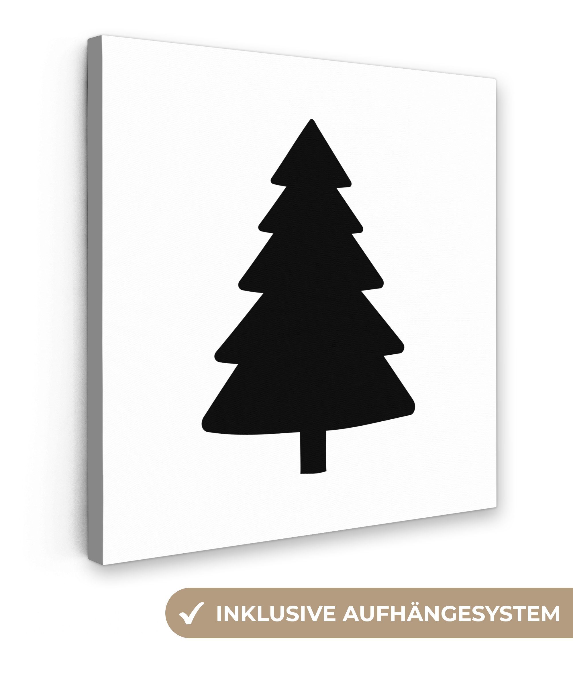 OneMillionCanvasses® Leinwandbild Weihnachtsbaum - Schwarz - Weihnachten - Party, (1 St), Leinwand Bilder für Wohnzimmer Schlafzimmer, 20x20 cm