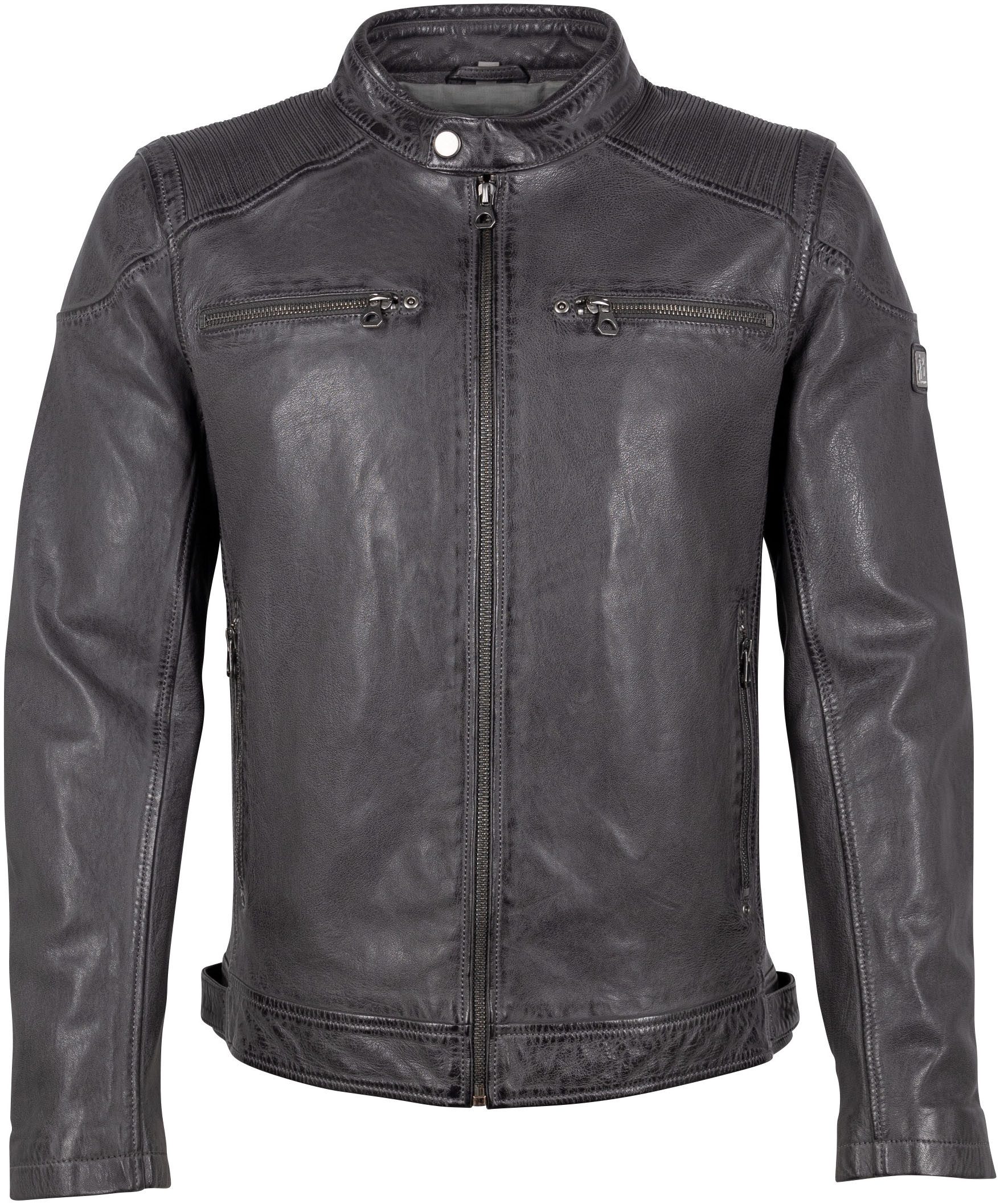 Mauritius Lederjacke GMDerran mit Reißverschluss, Reißverschlusstaschen, Stehkragen