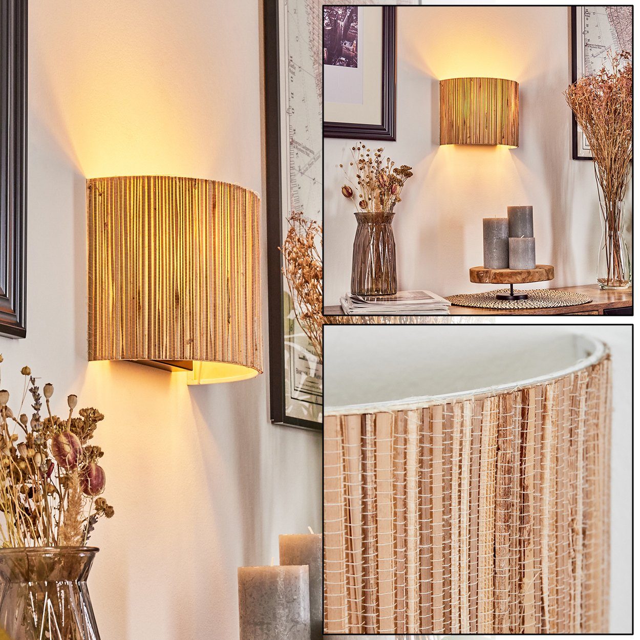 hofstein Wandleuchte moderne Wandlampe aus Metall/Seegras günstig online kaufen