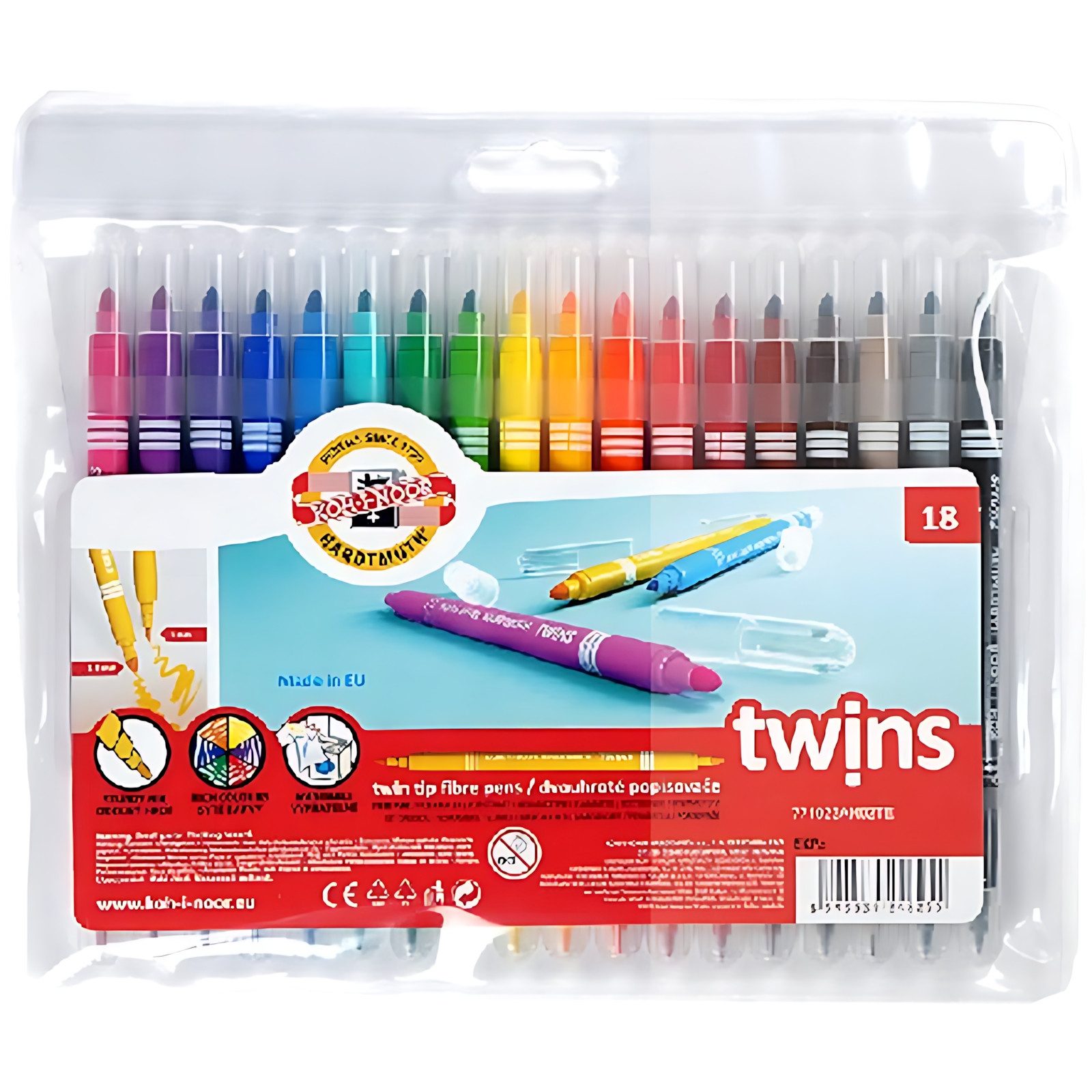 KOH-I-NOOR Malstift KOH Fasermaler Doppelfaserpens Dick - Dünn 18er PP-Hülle