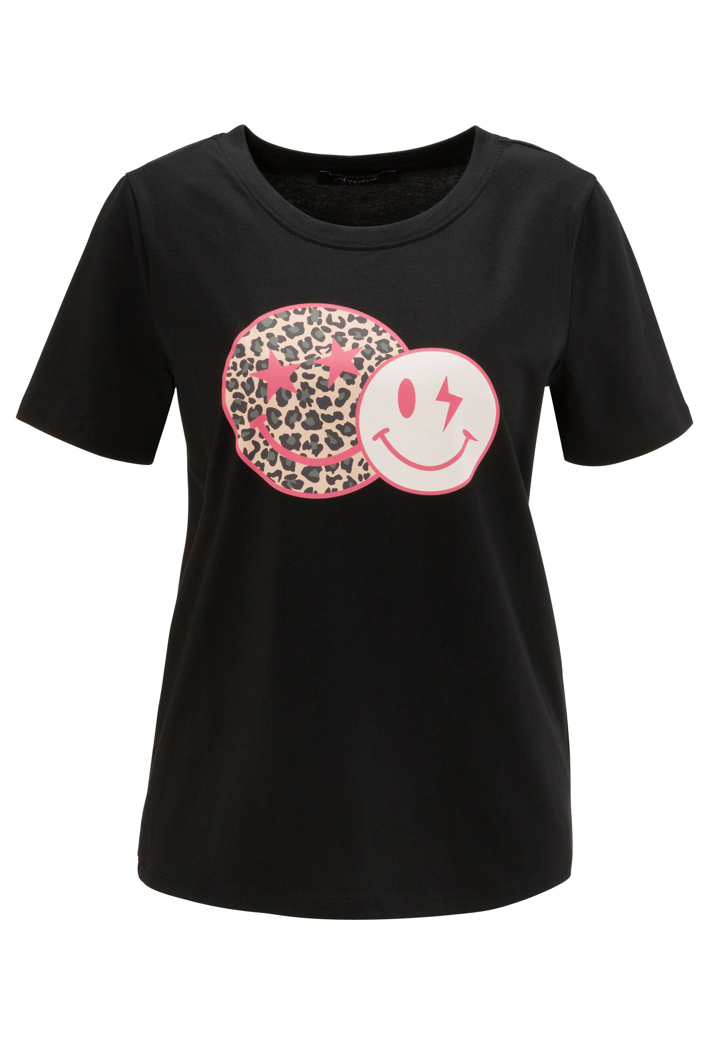 bedruckt schwarz-pink-beige-weiß-grau Smileys CASUAL T-Shirt coolen mit Aniston