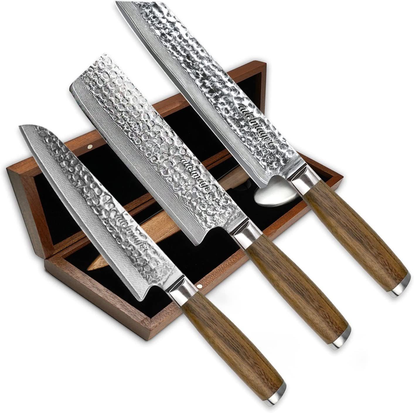 adelmayer Messer-Set Damastmesser Set NIHON (Spar-Set, 3-tlg.,  Kiritsuke21,20cm, Nakiri, Santoku), Jedes adelmayer Messer wird von Hand  kontrolliert