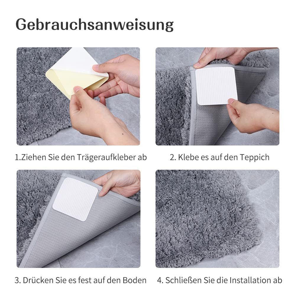 FOUORTUNATE-BEE Teppichunterlage Teppich Anti-Rutsch Pads 10×10 cm – Fixierung ohne Rückstände, (8-St), Quadratische Teppichhalter für Fliesen, waschbar & hafte – Bild 5 von 5