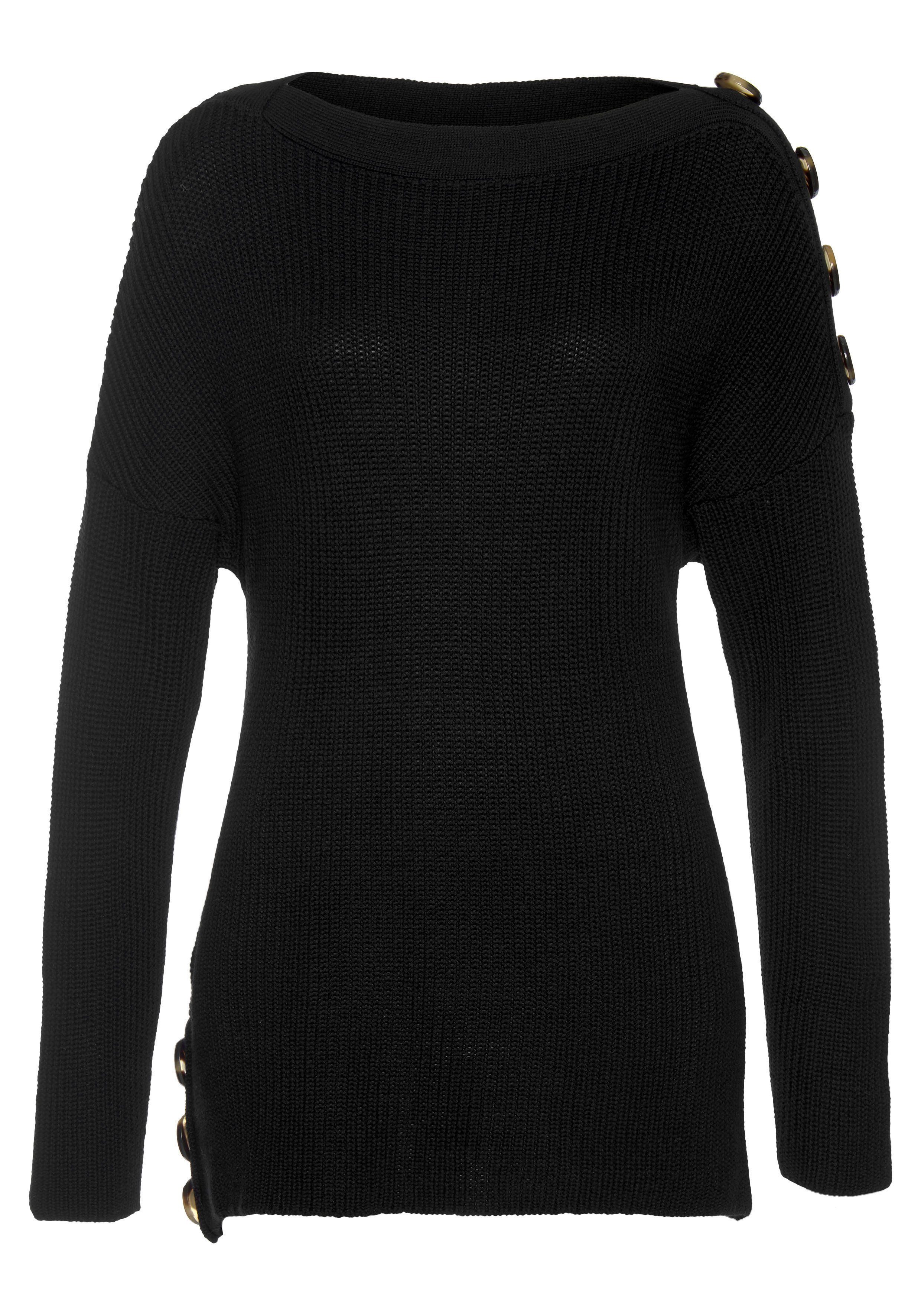 LASCANA Strickpullover mit Knöpfen im Off-Shoulder-Style, Damenpullover aus Baumwoll-Mix. € 59,99
