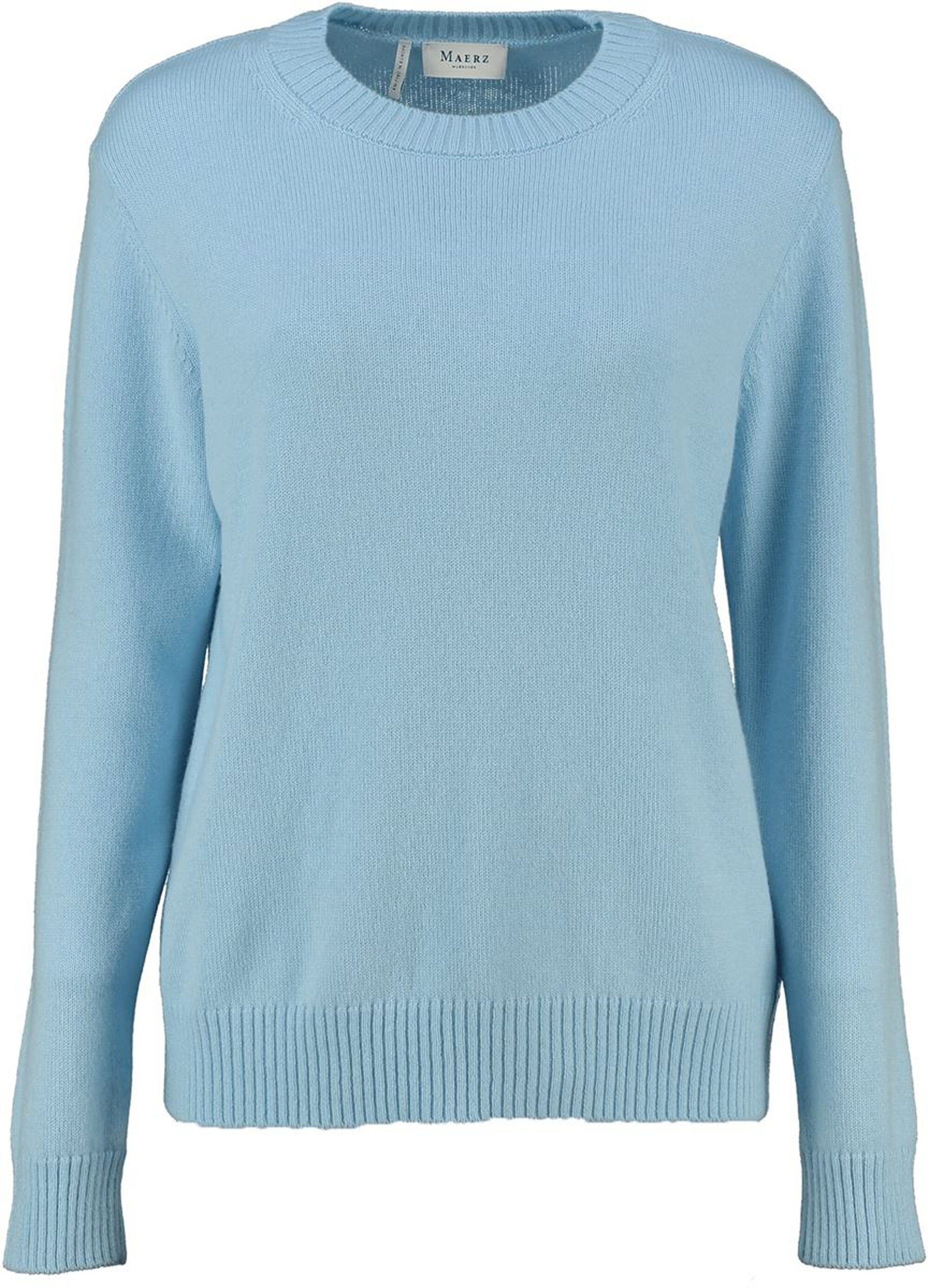 Rundhalspullover MAERZ Rundhals-Pullover hellblau aus hochwertiger Merinowolle