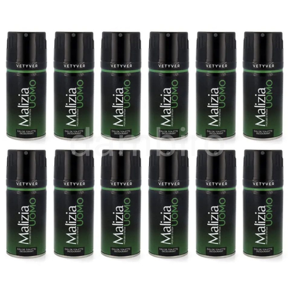 Malizia Deo-Spray Malizia Uomo Vetyver Eau de Toilette Deodorant 150 ml, 12-tlg.