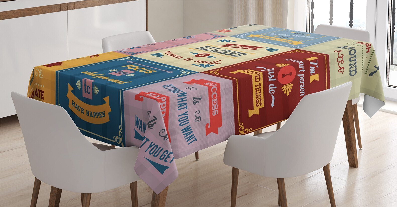 Abakuhaus Tischdecke Farbfest Waschbar Für den Außen Bereich geeignet Klare Farben, Zitat Motivation Zusammensetzung | Tischdecken