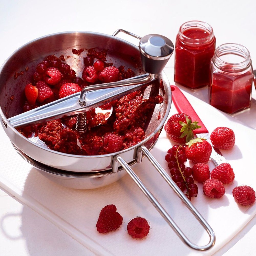 OSTWOLKE Passiersieb Passiergerät Edelstahl mit 3 Siebeinsatz Passiermühle, Edelstahl, (5-St), für Suppe Marmelade Baby Brei Saucen