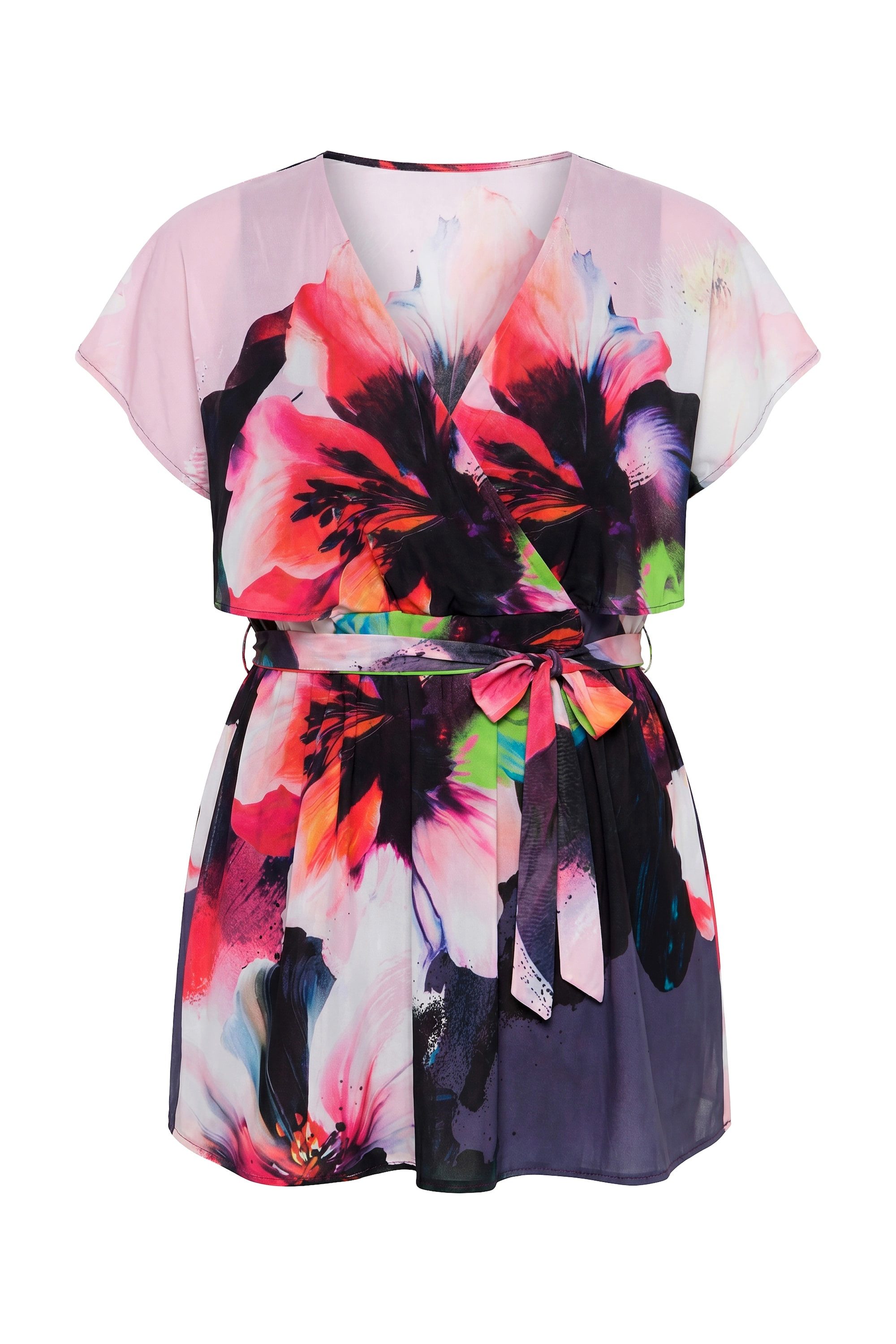 Ulla Popken Tunika Tunika Chiffon-Überwurf Flügel-Halbarm