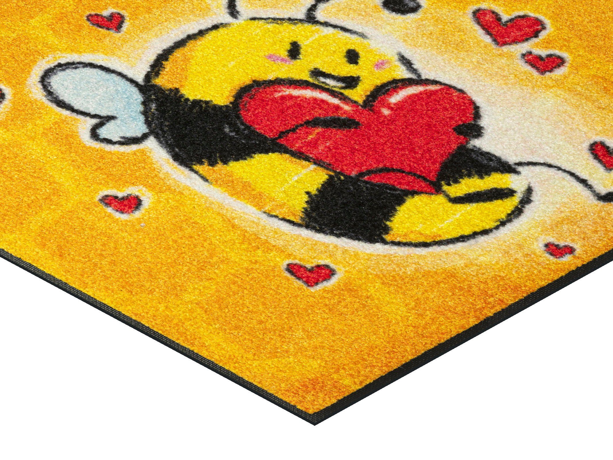 Fußmatte Bee in Love, wash+dry rutschhemmend, rechteckig, Motiv mm, by Kleen-Tex, Biene, 7 Schmutzfangmatte, waschbar Höhe