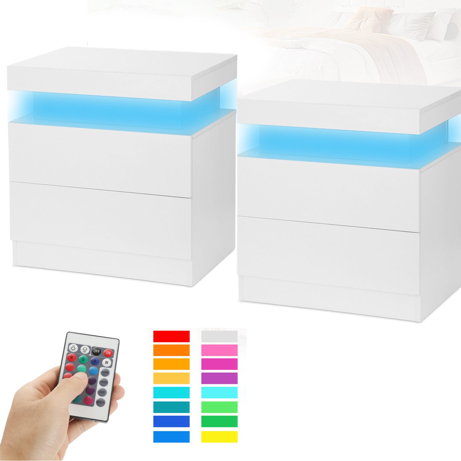 LETGOSPT Nachttisch 2 Stück LED-Nachttisch mit günstig online kaufen