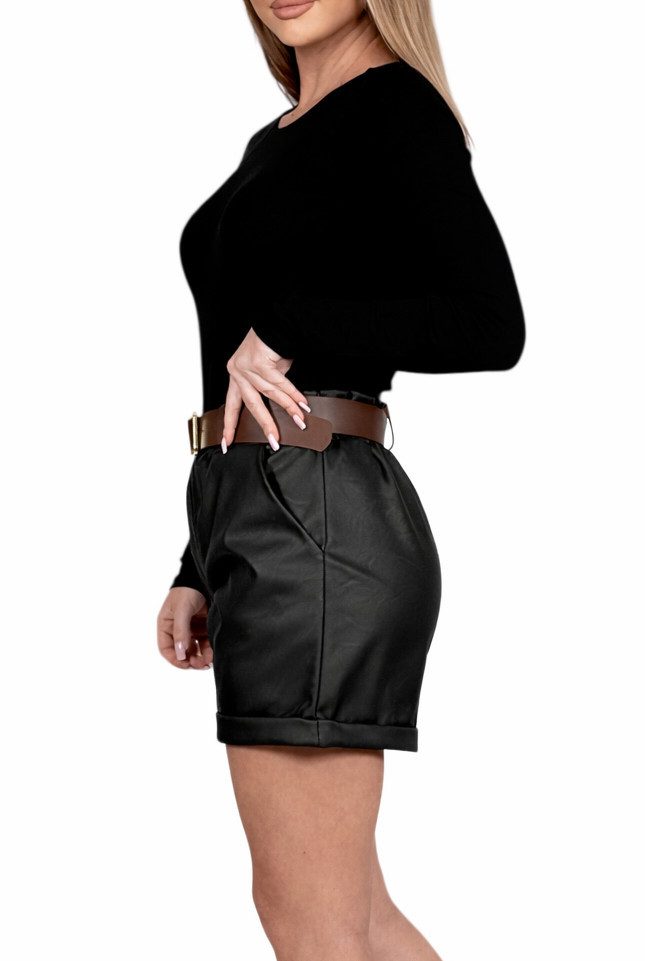 Mississhop Lederimitathose Damen Shorts aus Kunstleder mit Gürtel M.402