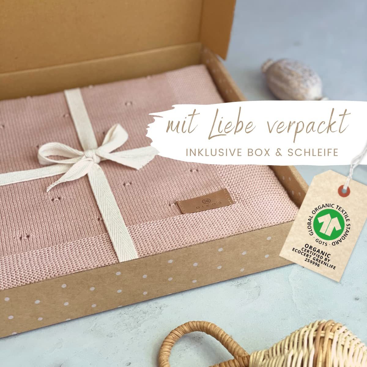 Babydecke DIKOS® Babydecke aus *100%* Bio Baumwolle, Strickdecke, Geschenk, günstig online kaufen