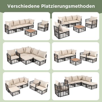 HAUSS SPLOE Gartenlounge-Set mit Kissen, 5 Einzelsitz-Sofa und 1 Couchtisch,Grau+Beige+Natur, (6-tlg), 5 Einzelsitz-Sofa ( 1 mit Armlehnen,2 über Eck, 2 ohne Armlehnen)