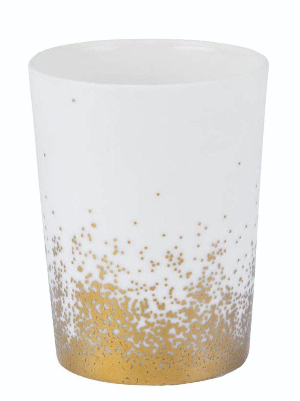 H8cm LIVING klein Design Räder gold Porzellan Teelichthalter Goldstaub Lichter weiß