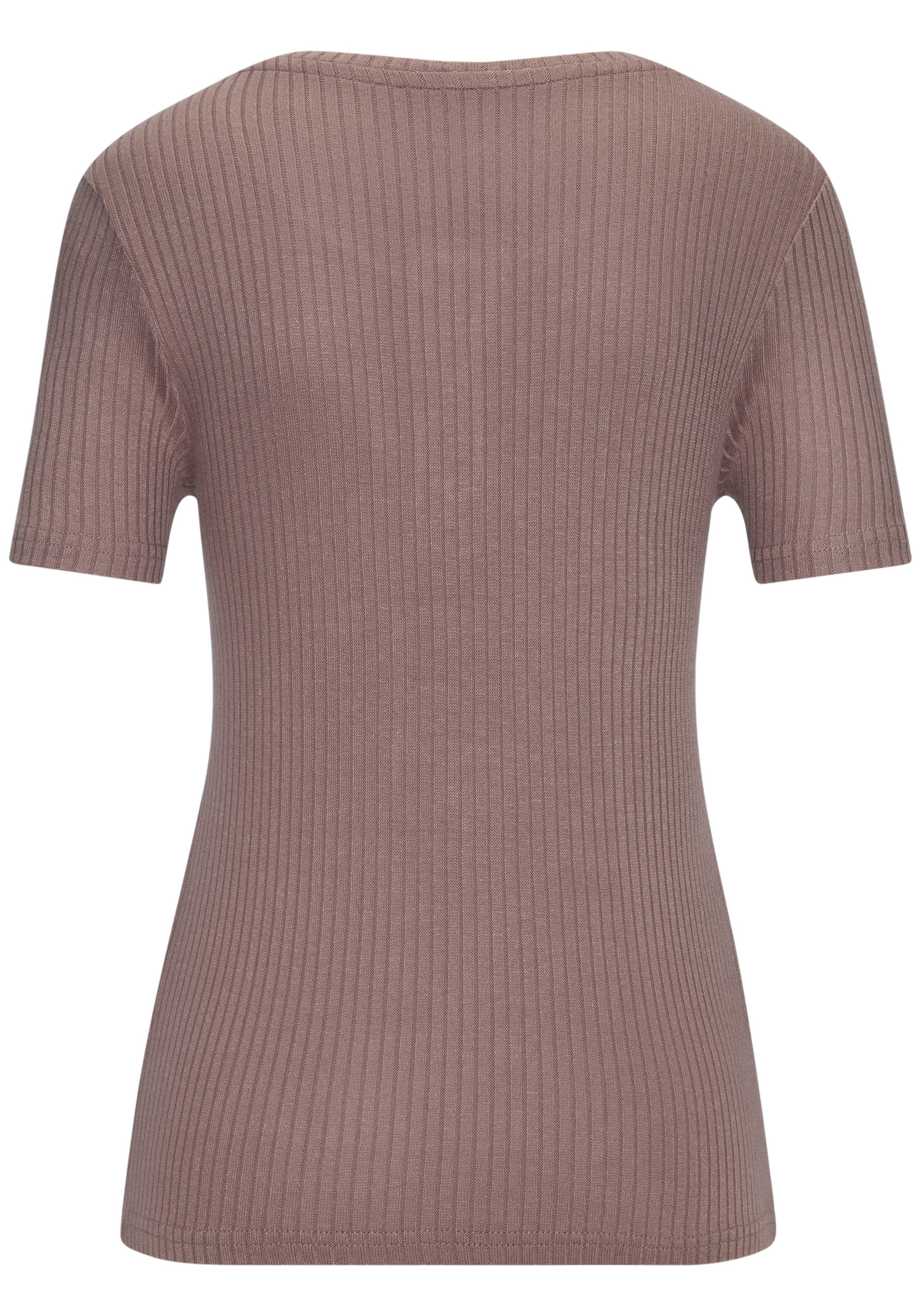 LASCANA T-Shirt mit kurzer Knopfleiste aus luftiger Viskose-Ripp-Qualität