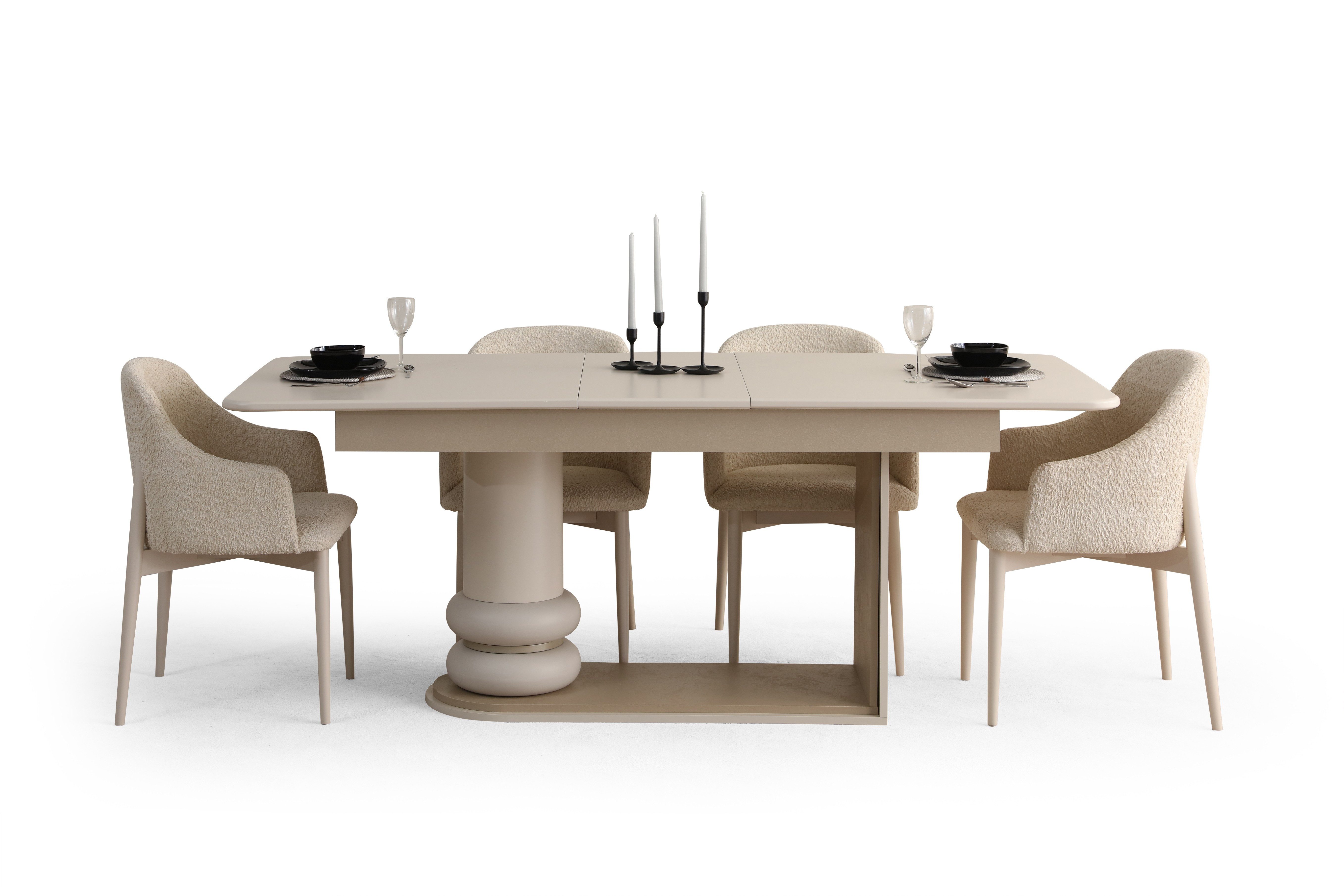 Essgruppe Esszimmer-Set von XLMOEBEL in Beige mit Holz und Textilpolster