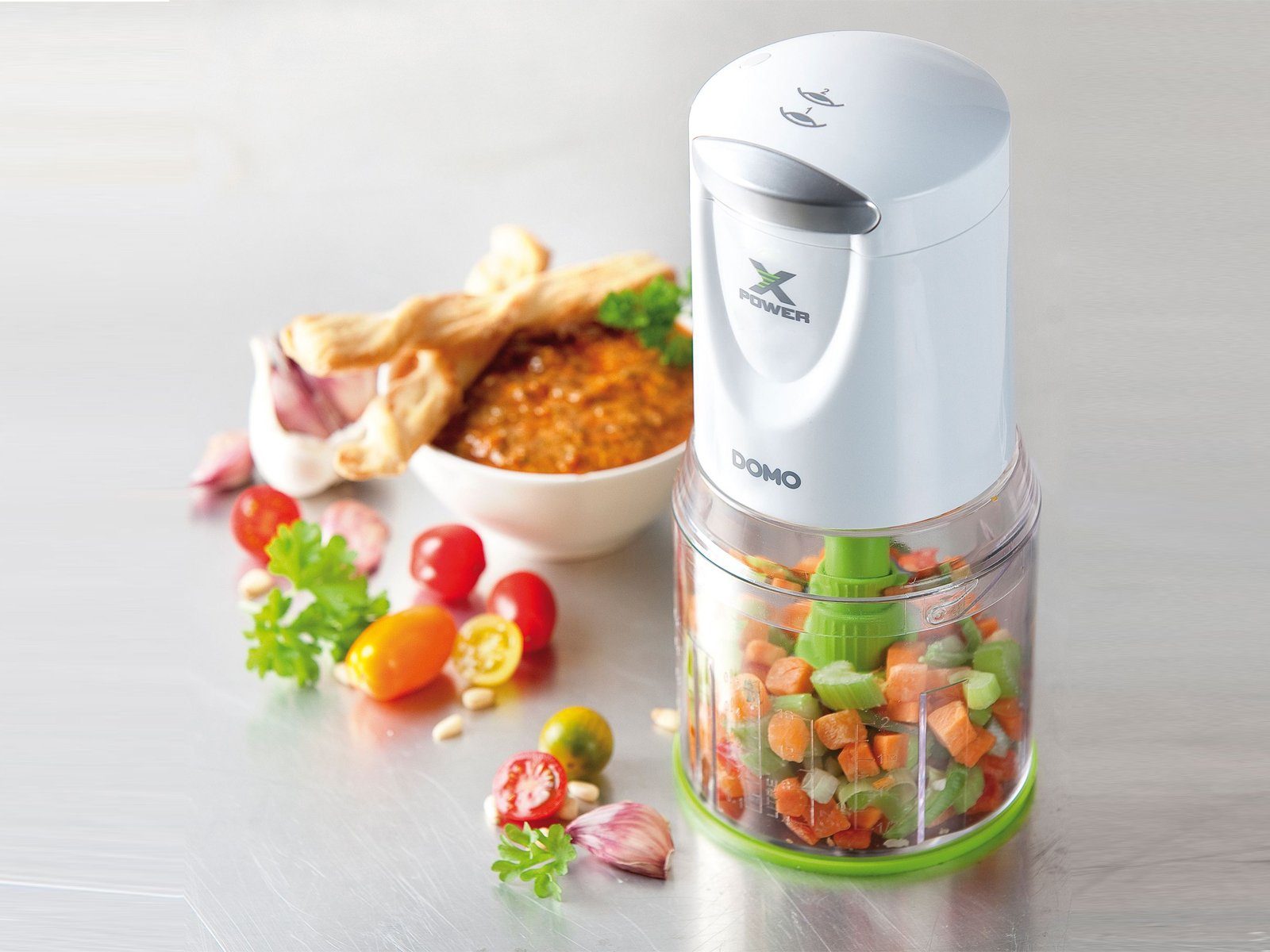 Domo Zerkleinerer, 400 W, Elektrischer Food Chop-per Mehrzweck Zwiebel Gemüse-Schneider Mixer