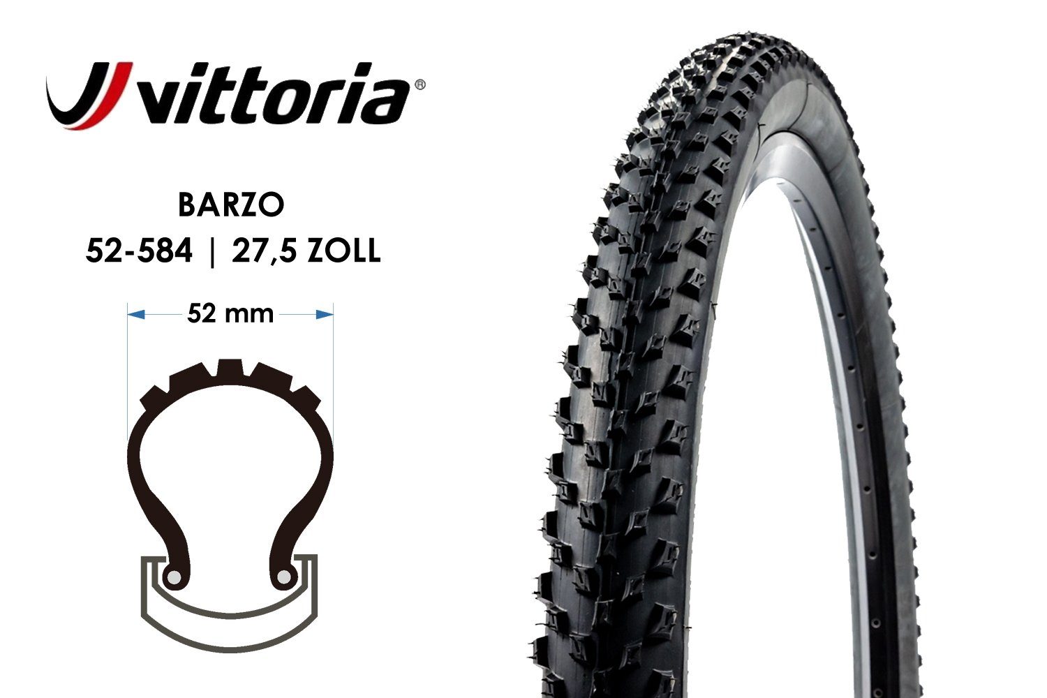 Falt Vittoria Zoll Fahrradreifen MTB Barzo Vittoria Reifen Fahrrad 27.5x2.1 27.5 52-584 TLR