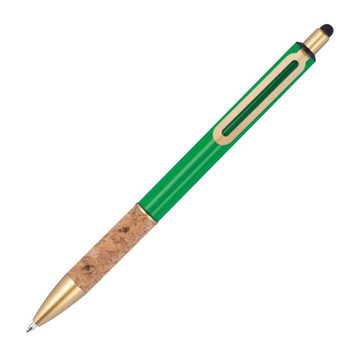 Livepac Office Kugelschreiber Touchpen Metall-Kugelschreiber mit Korkgriffzone / Farbe: grün