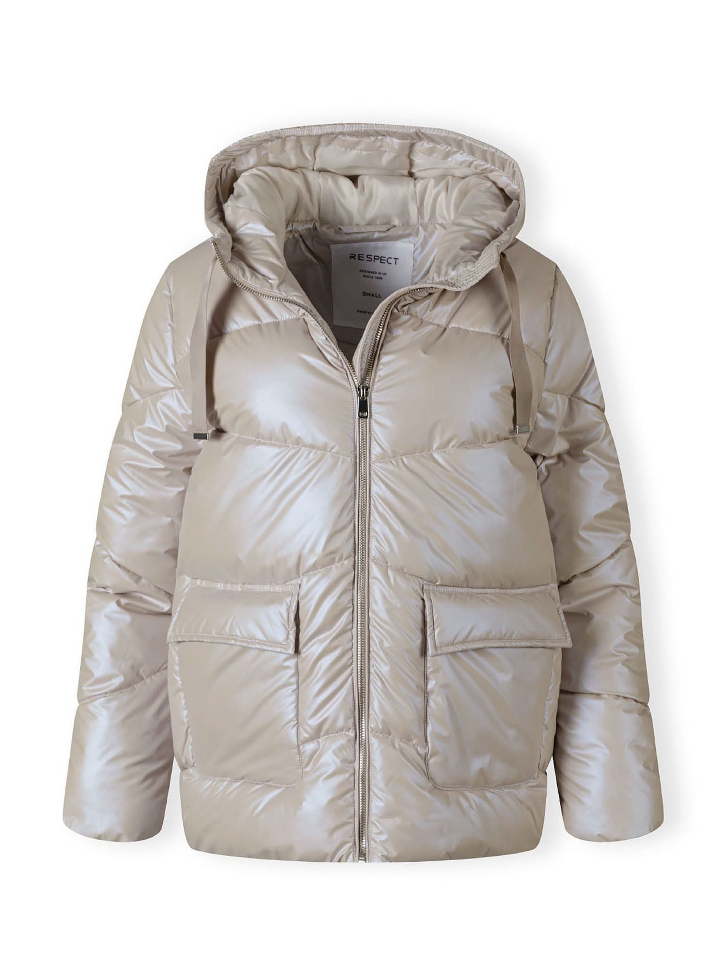 Respect Winterjacke Kurze Steppjacke mit Kapuze und Druckknopftaschen (XS-XXL) trendiges Design