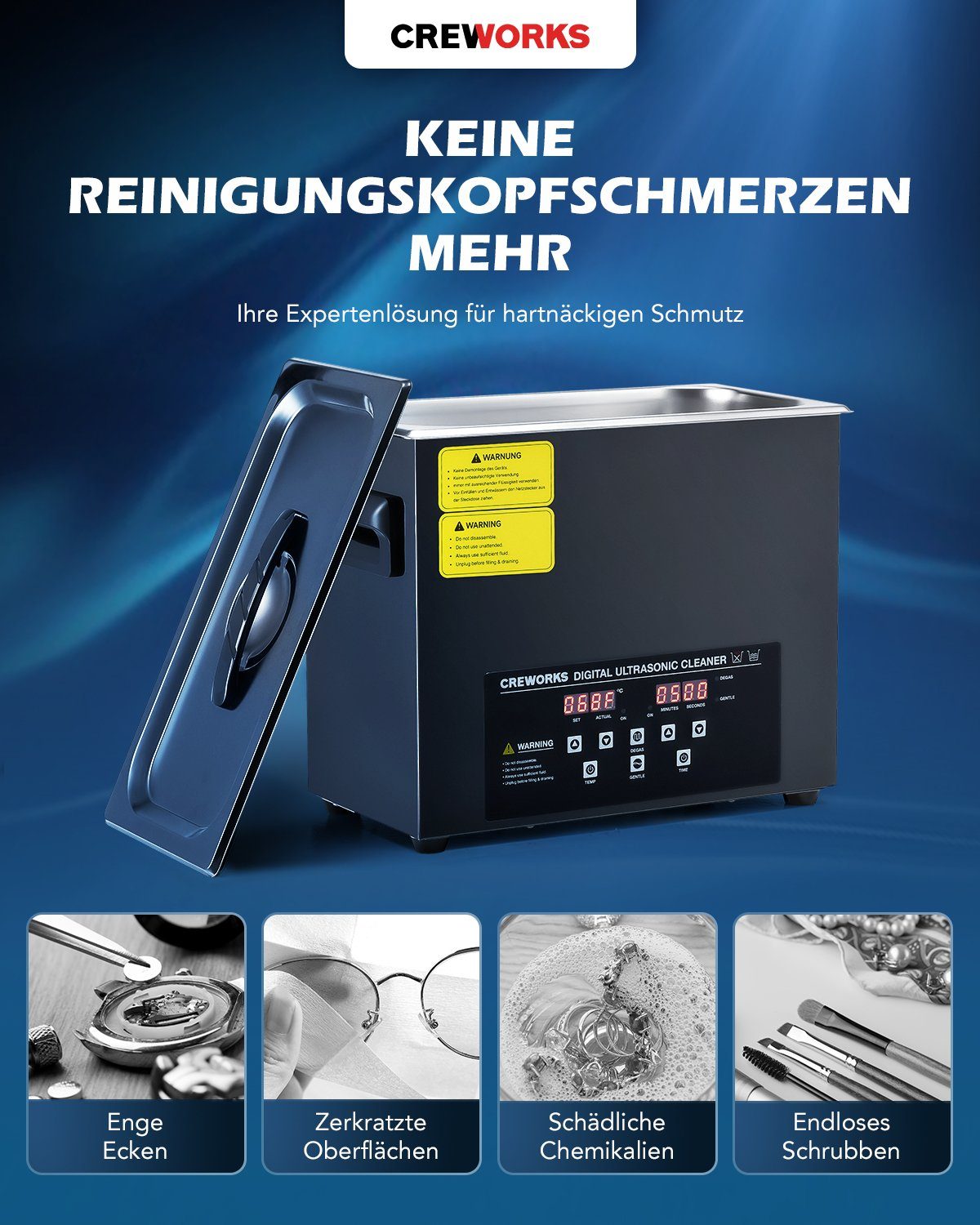 6L Ultraschallreinigungsgerät inkl. Ultraschall Ultraschallreiniger Reinigungsgerät Korb CREWORKS