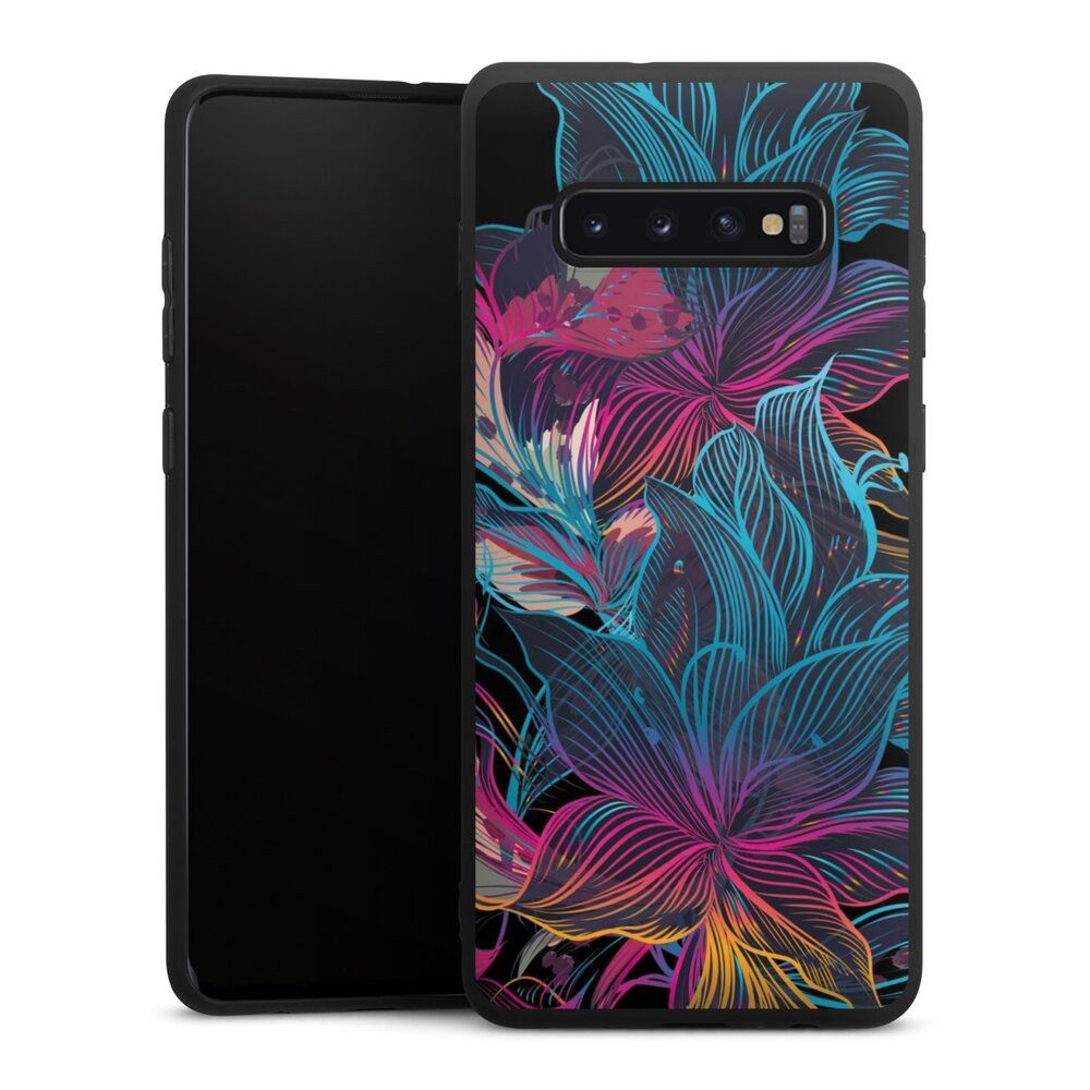 DeinDesign Handyhülle Neon Blumen bunt Neon Flower Power, Samsung Galaxy S10 Plus Silikon Hülle Premium Case Handy Schutzhülle