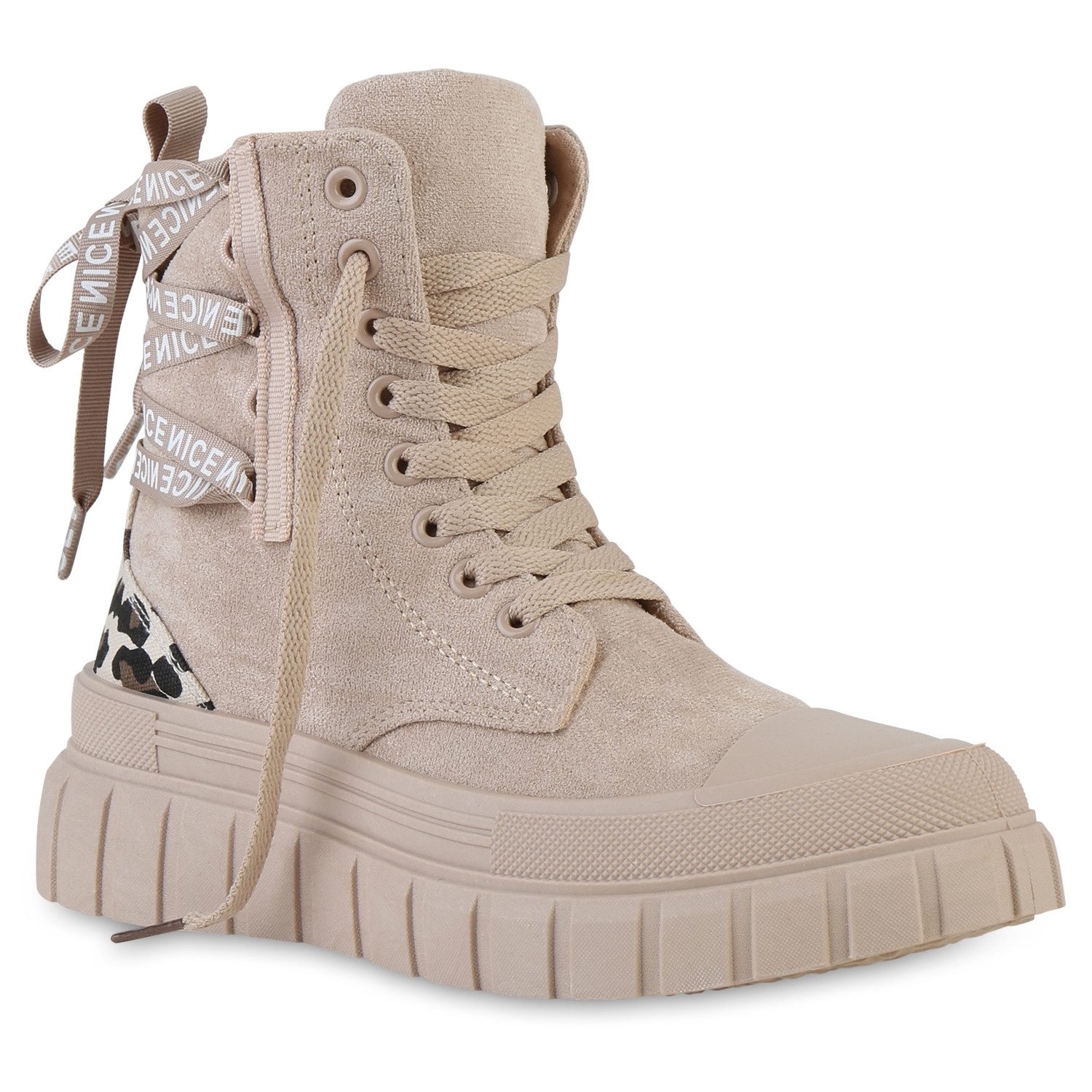 VAN HILL 841579 Sneaker Damen Sneaker High Schnürer Prints Profil-Sohle Freizeit