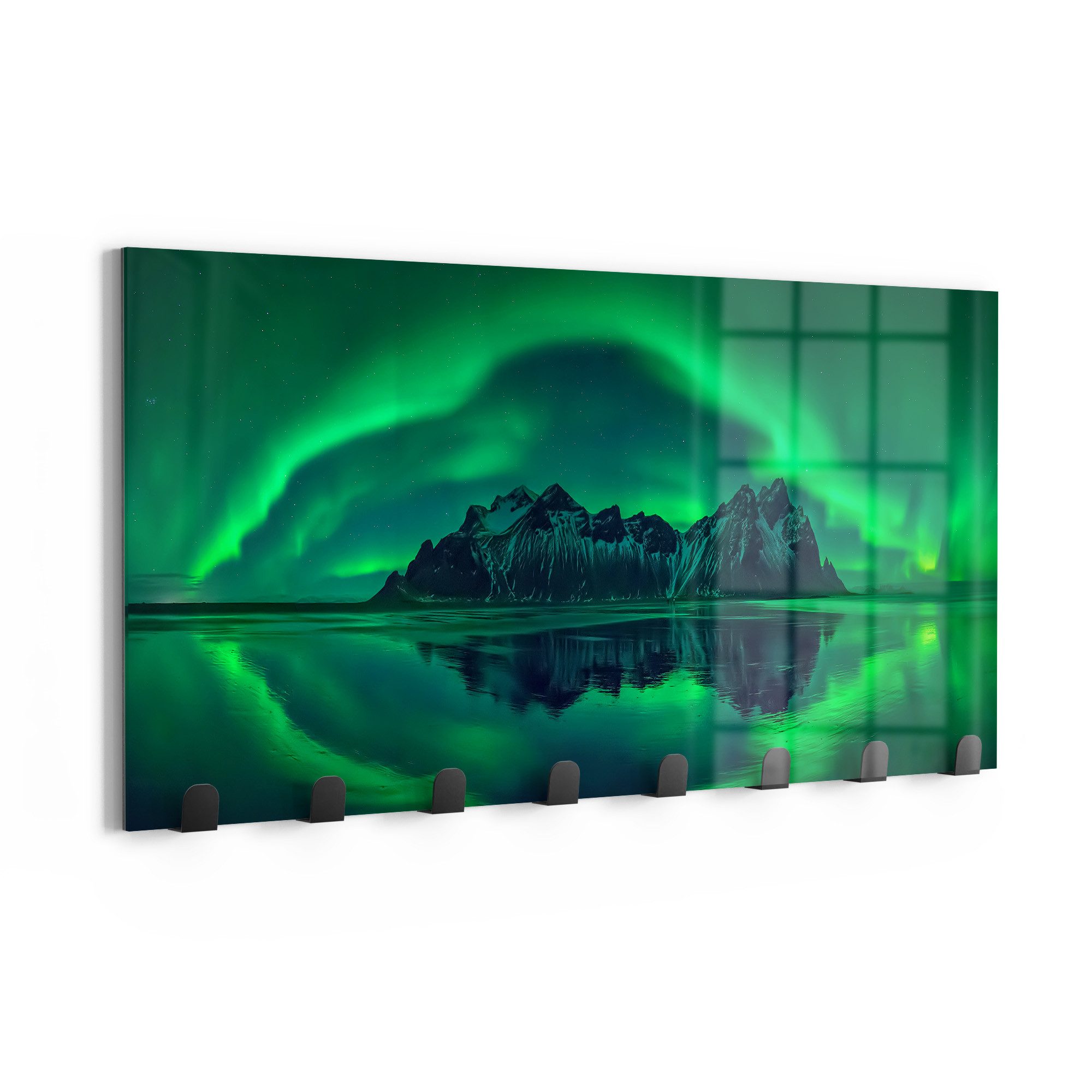 DEQORI Kleiderhaken 'Vestrahorn im Polarlicht', Glas Garderobe Paneel magnetisch beschreibbar